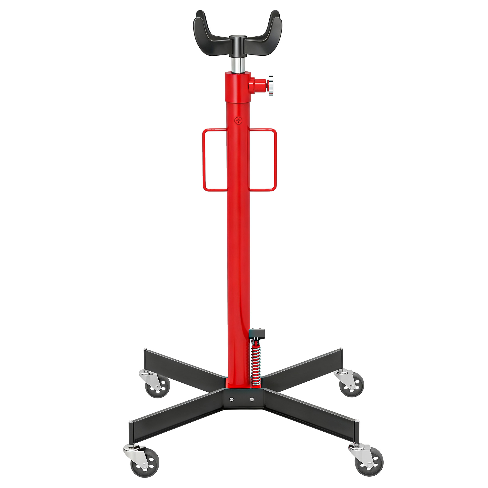 HOMCOM Hydraulischer Grubenheber für Getriebe, Stahl-Wagenheber 500 kg, höhenverstellbar 110–191,5 cm, hydraulischer Getriebewagen mit 4 schwenkbaren Rädern, Pedal, für Autos, rot   Aosom