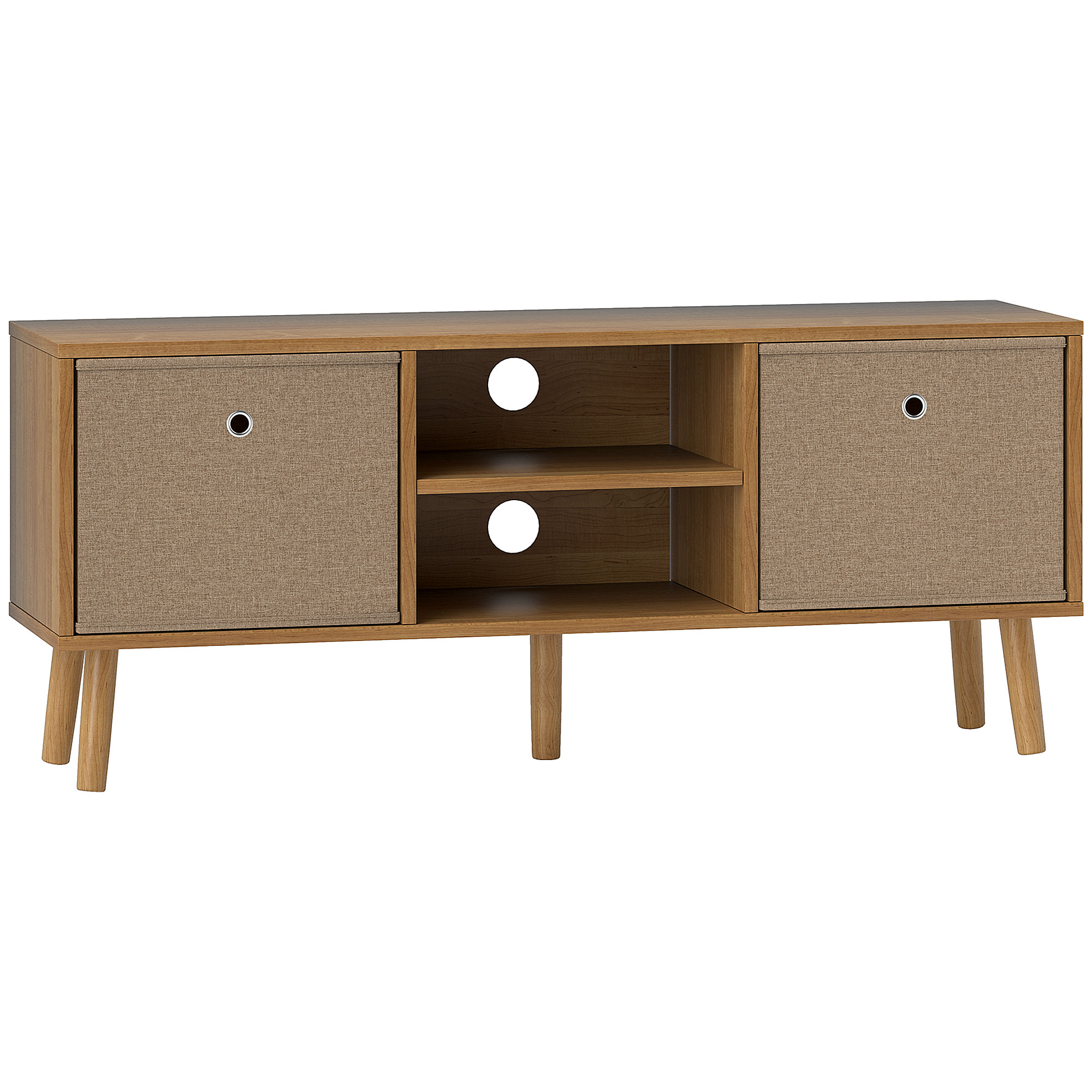 HOMCOM TV-Möbel, TV-Tisch mit 2 Stoffschubladen, 2 offenen Fächern, Kabeldurchführungen, für Fernseher bis 127 cm, Länge 110 cm, für Wohnzimmer, Schlafzimmer, Holz und Hellbraun Aosom