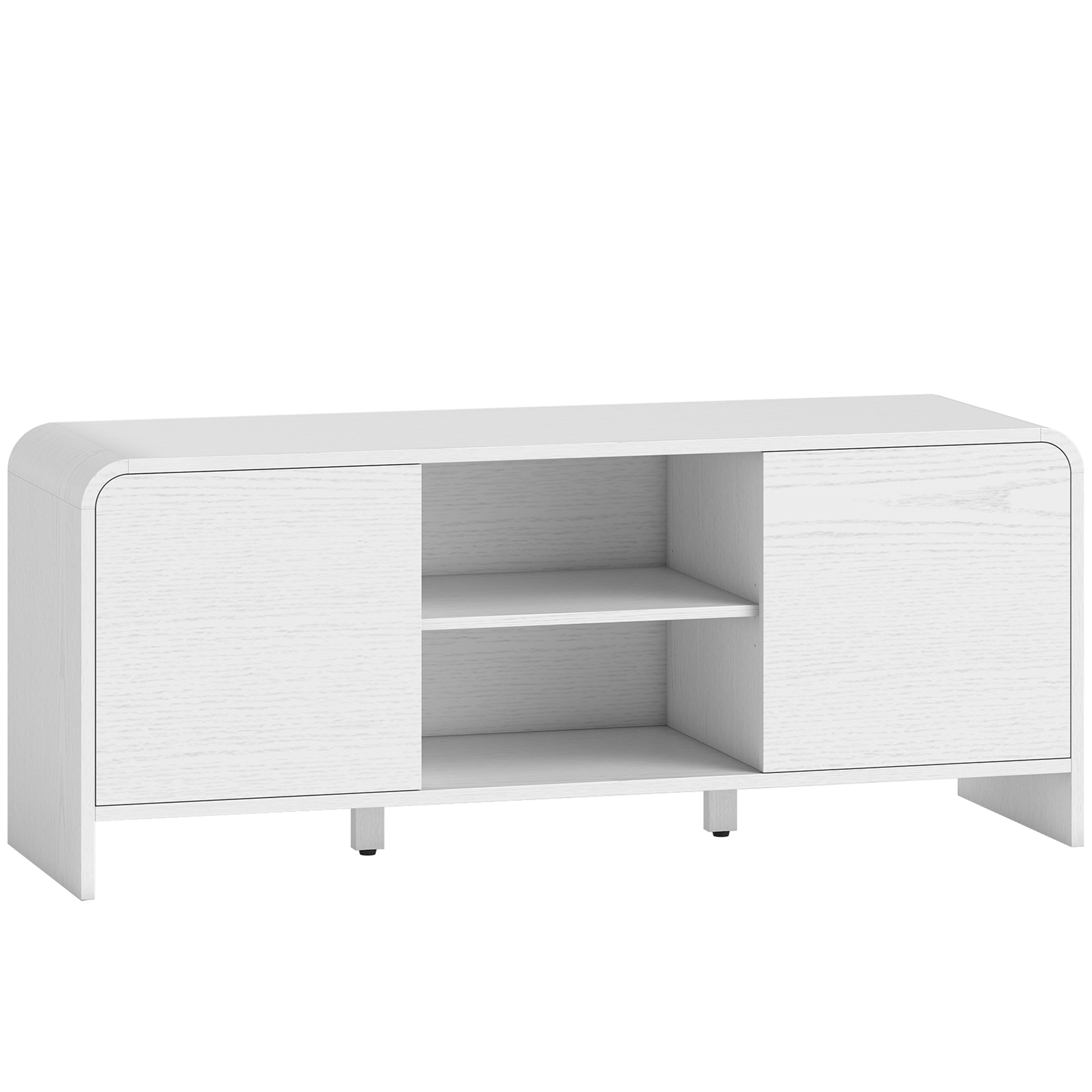 HOMCOM TV-Möbel 110 cm, Fernsehmöbel für Fernseher bis 140 cm mit 2 Türen, 2 offenen Fächern und verstellbarem Regal, abgerundete Ecken, skandinavischer Stil, TV-Bank für Wohnzimmer, Schlafzimmer, weiß Aosom