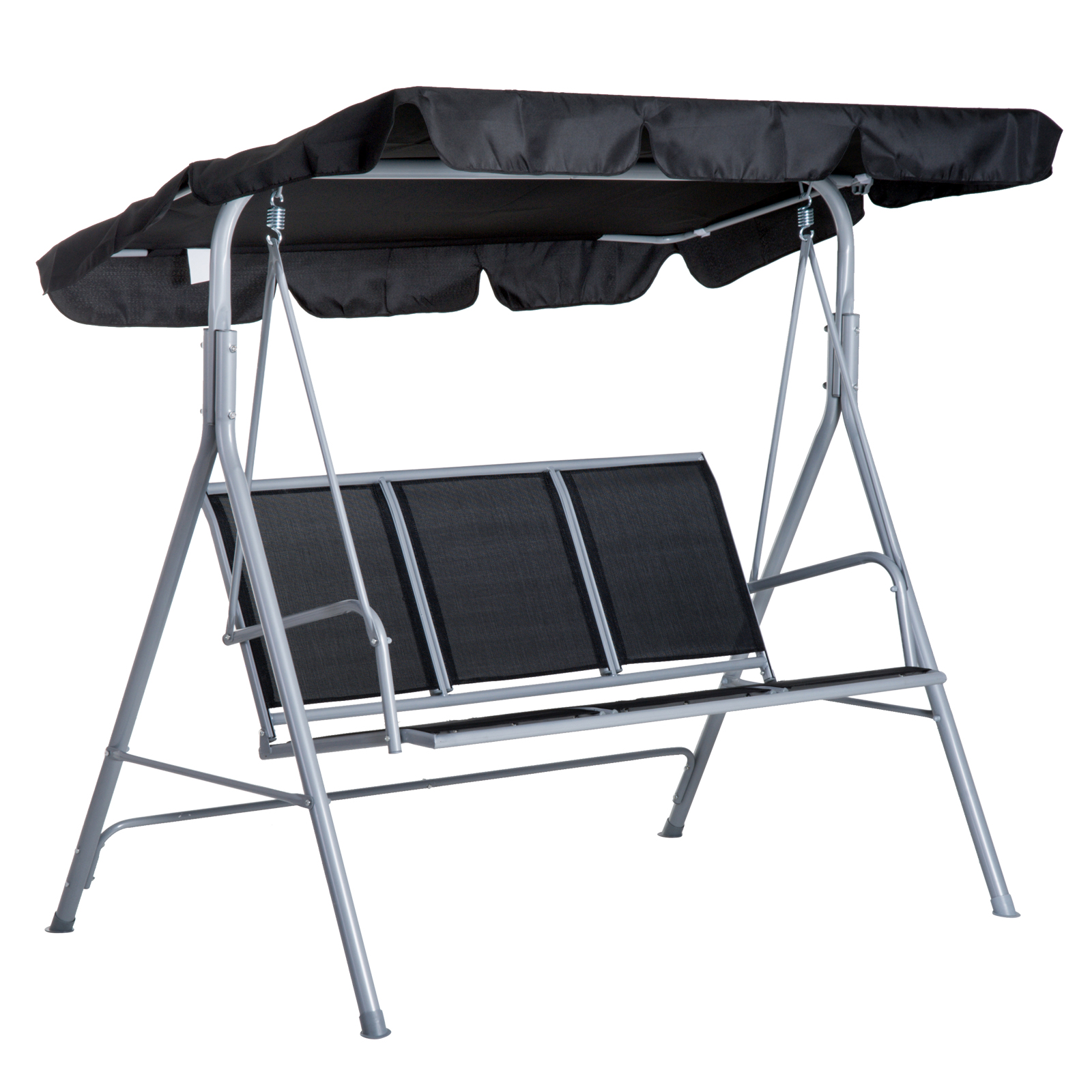 Outsunny Hollywoodschaukel 3-Sitzer elegante Gartenschaukel mit Dach Metallrahmen Schwarz Silber 171x108x154cm für Garten Terrasse Aosom.de