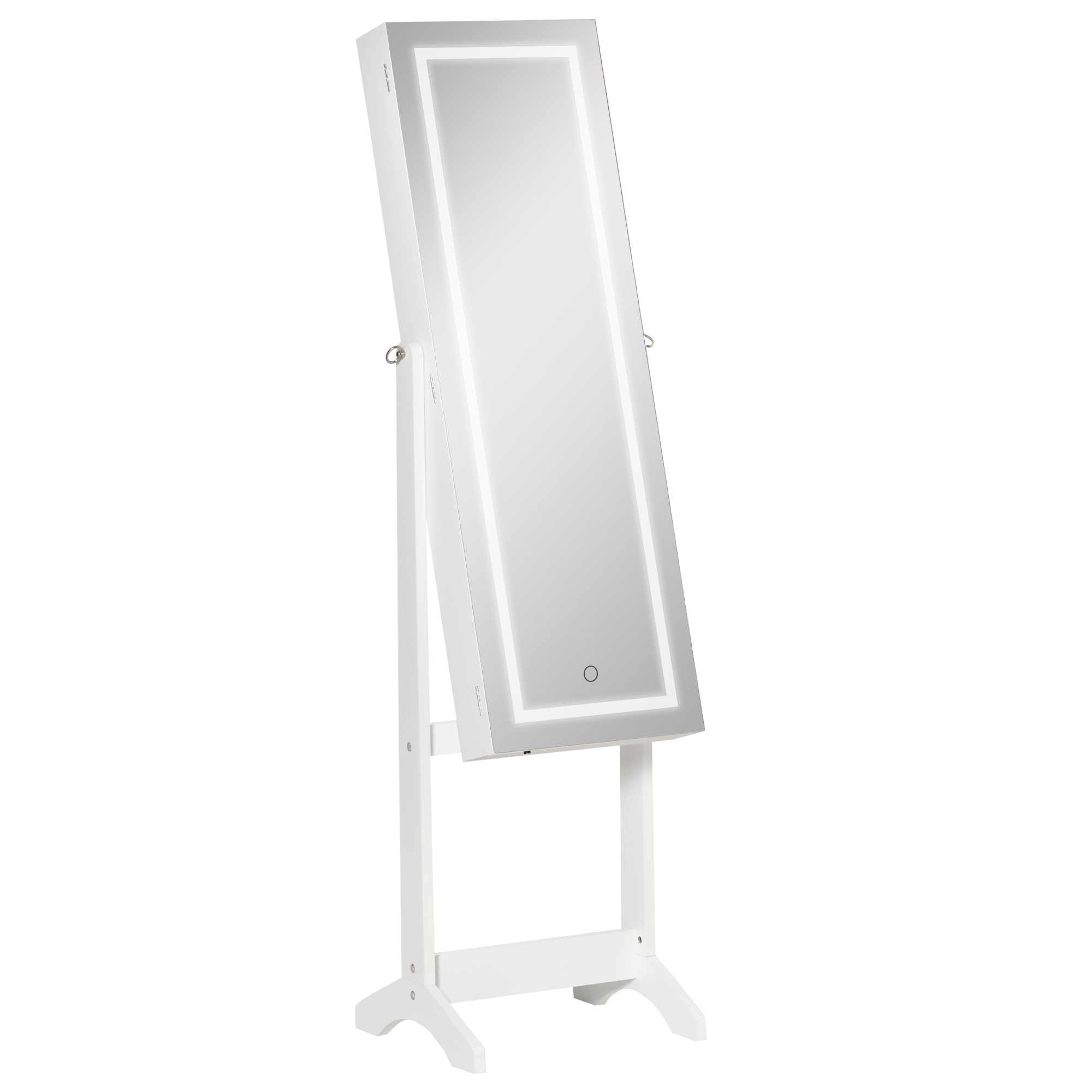 HOMCOM Schmuckschrank mit LED Spiegelschrank Schmuckorganizer Standspiegel Winkel verstellbar Weiß 46 x 36,5 x 151,5 cm   Aosom