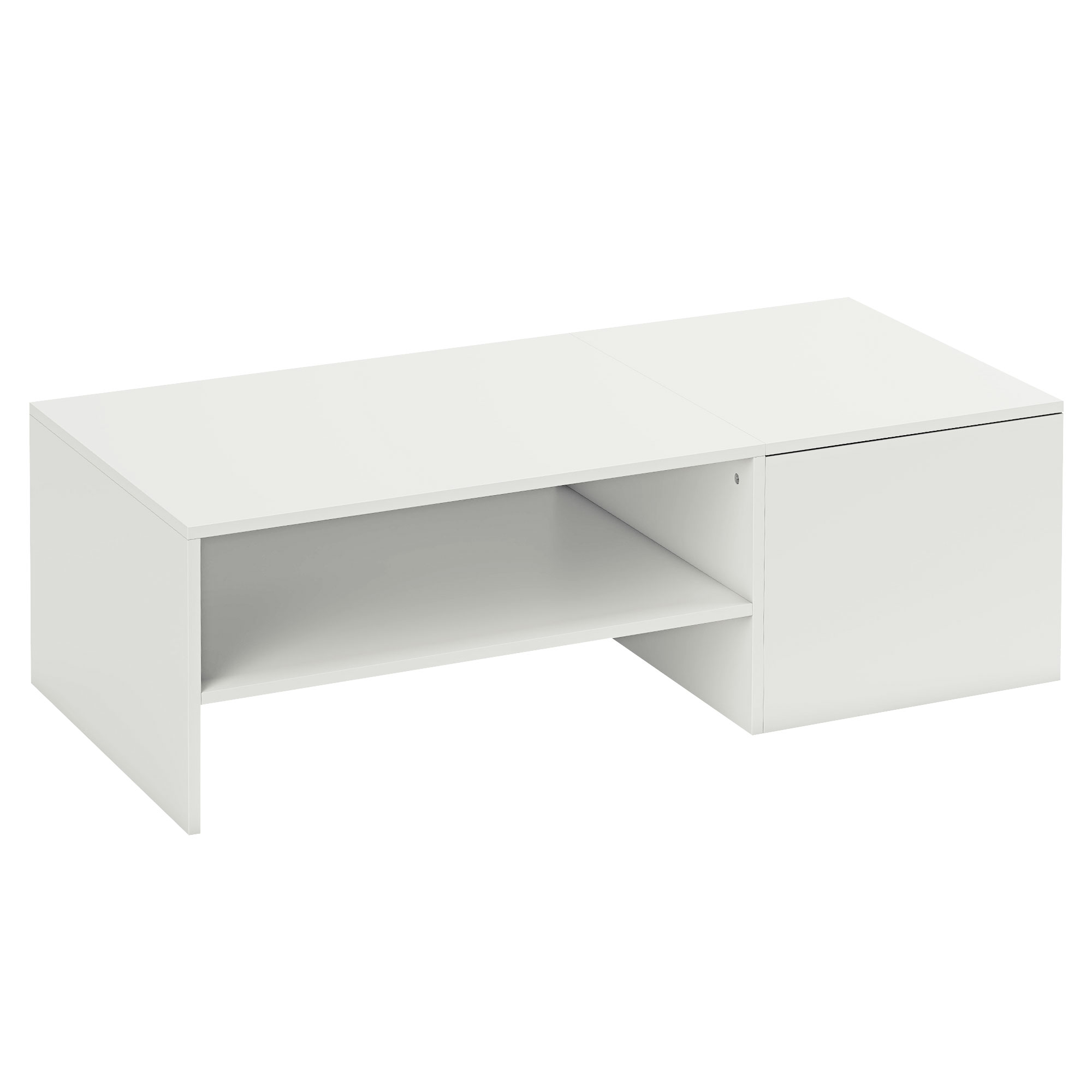 HOMCOM Couchtisch mit ausziehbarer Platte und offenem sowie verstecktem Stauraum, moderner Couchtisch aus Holz, für Wohnzimmer, Büro, 110x52x36 cm, Weiß Aosom