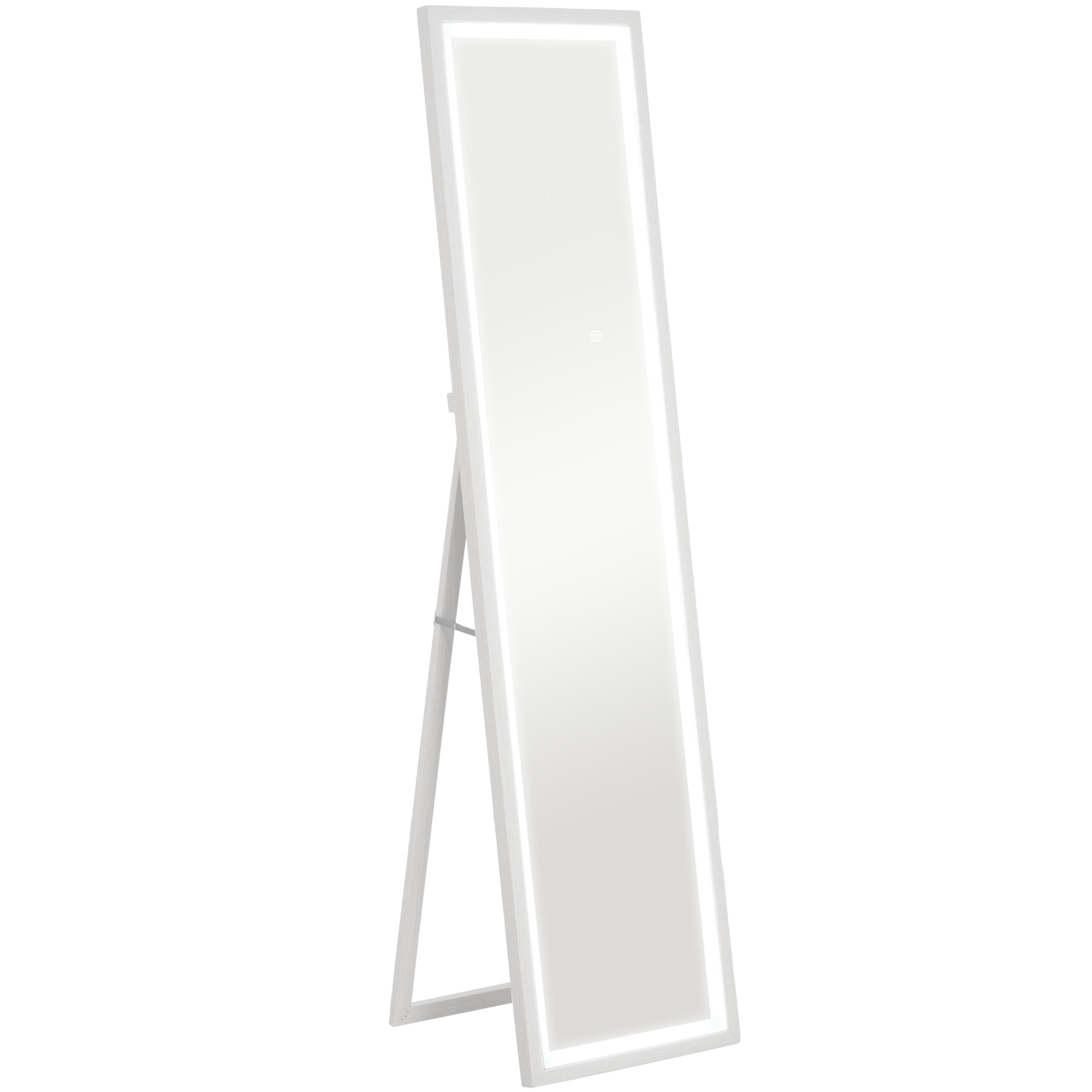 HOMCOM Ganzkörperspiegel 40 x 160 cm Standspiegel mit LED Lichte, Wandspiegel mit Touch-Steuerung, Bodenspiegel für Schlafzimmer, Wohnzimmer, Weiß Aosom