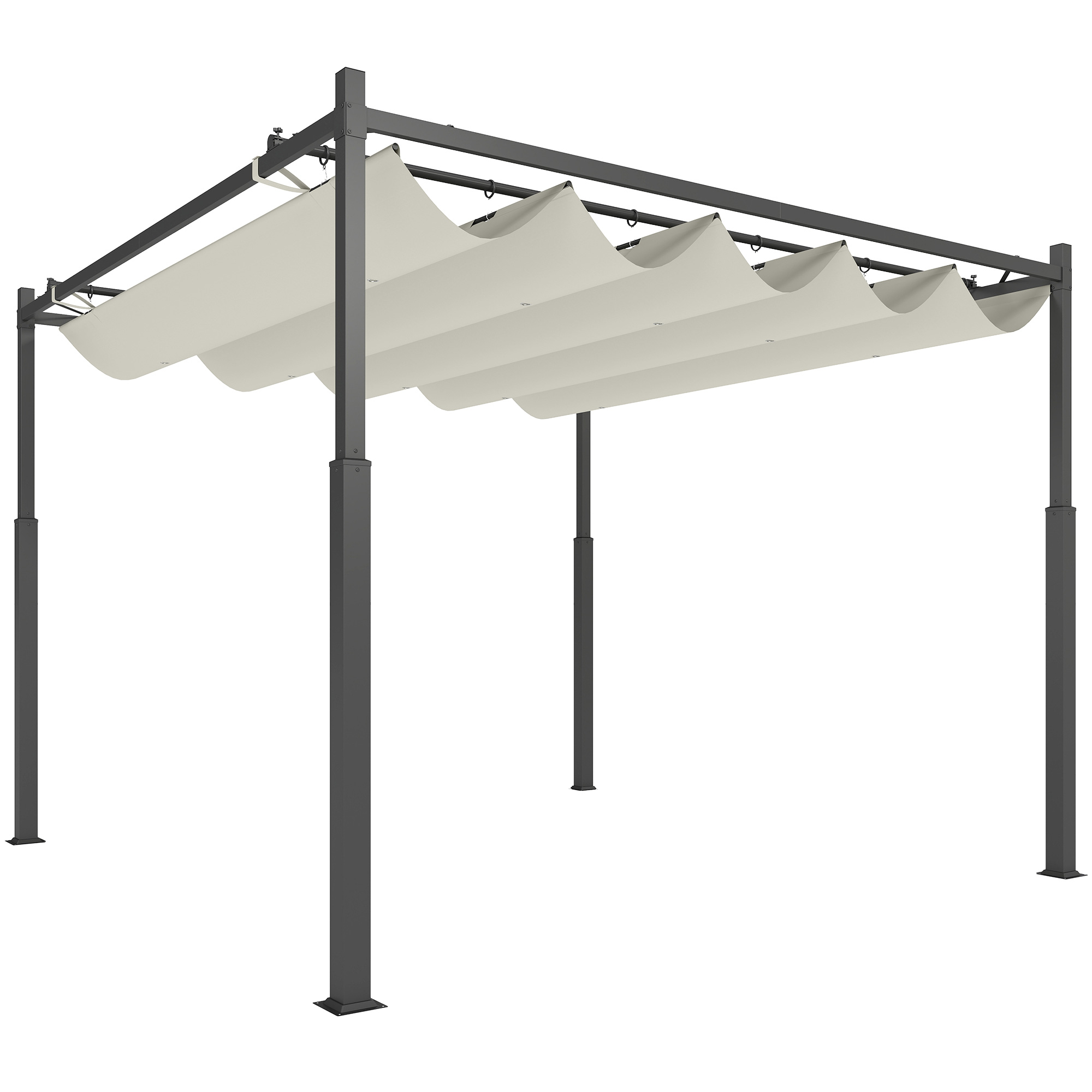 Outsunny Pergola ca. 3x3m Garten Pavillon, Terrassendachung aus Metall, Gartenpavillon mit verstellbares Dach, Freistehend, UV Schutz 30+, für Terrasse und Garten, Cremeweiß   Aosom