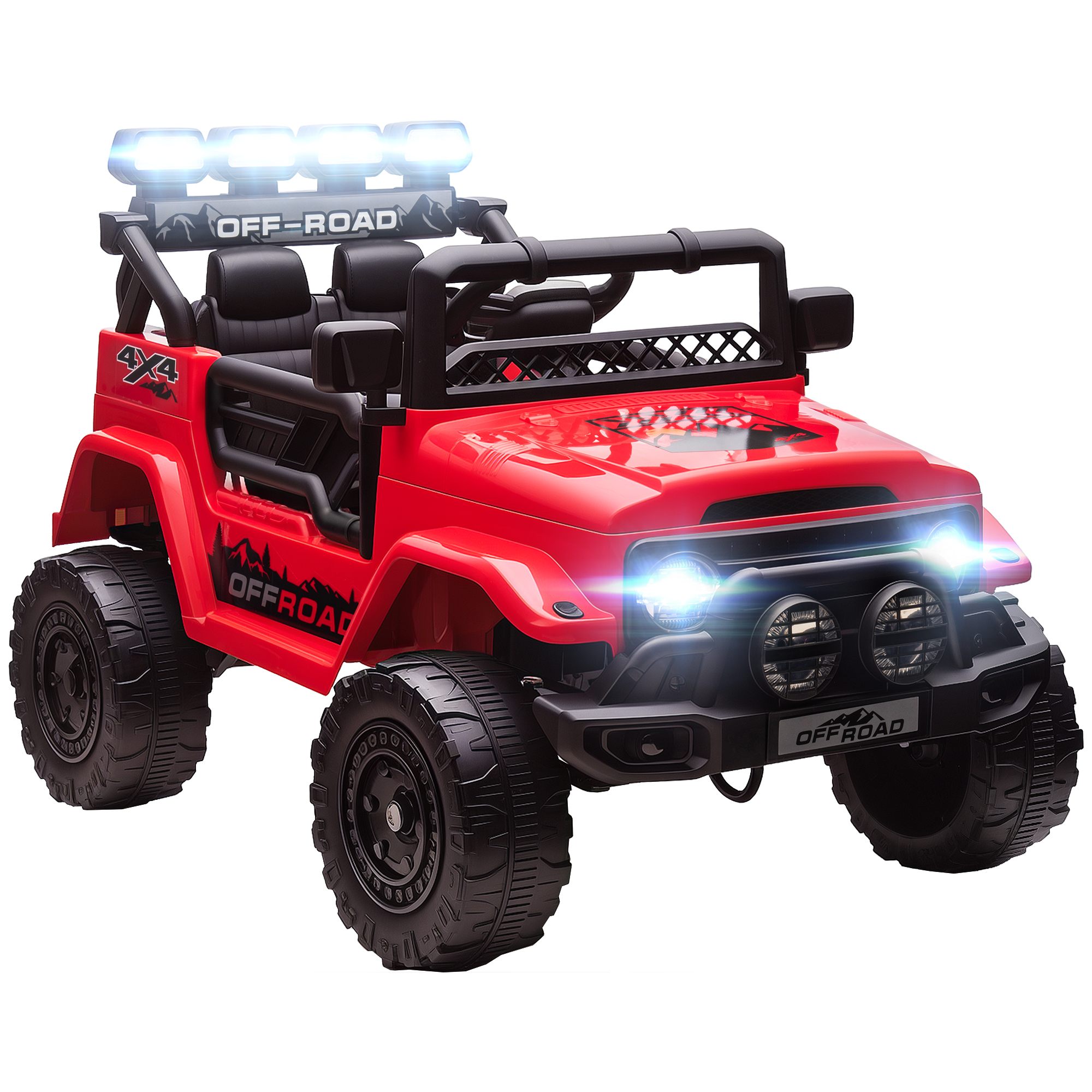 AIYAPLAY Elektroauto für Kinder 3-5 Jahre, 12V Offroad-Kinderfahrzeug mit 2 Motoren, Federung, Fernbedienung, USB, Musik, Wireless, Gurt, Scheinwerfer und Hupe, 3-5 km/h, Rot   Aosom