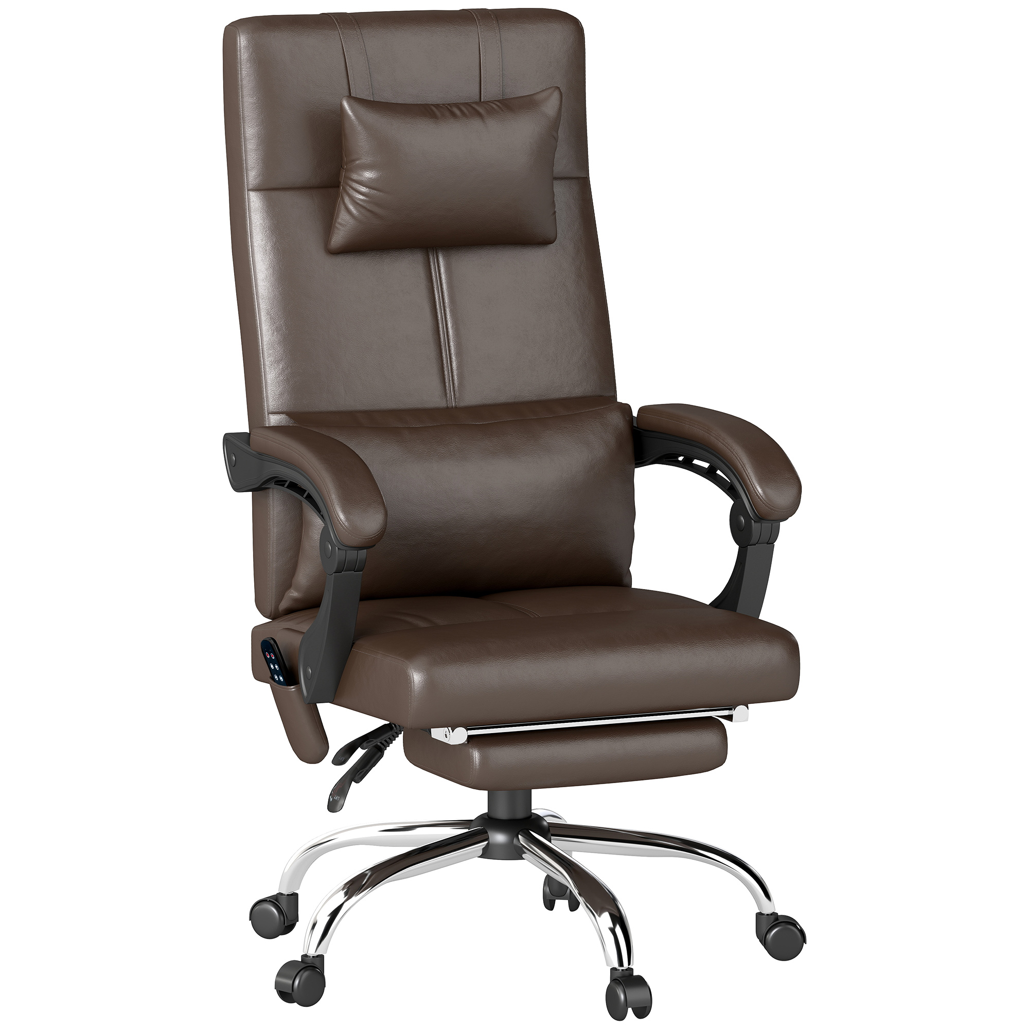 Vinsetto Bürostuhl mit Massagefunktion, Ergonomischer Chefsessel mit Heizung, Liegefunktion, Lendenwirbelstütze und Kopfkissen, Höhenverstellbarer Drehstuhl mit Wippfunktion, Fußstütze, Kaffee   Aosom