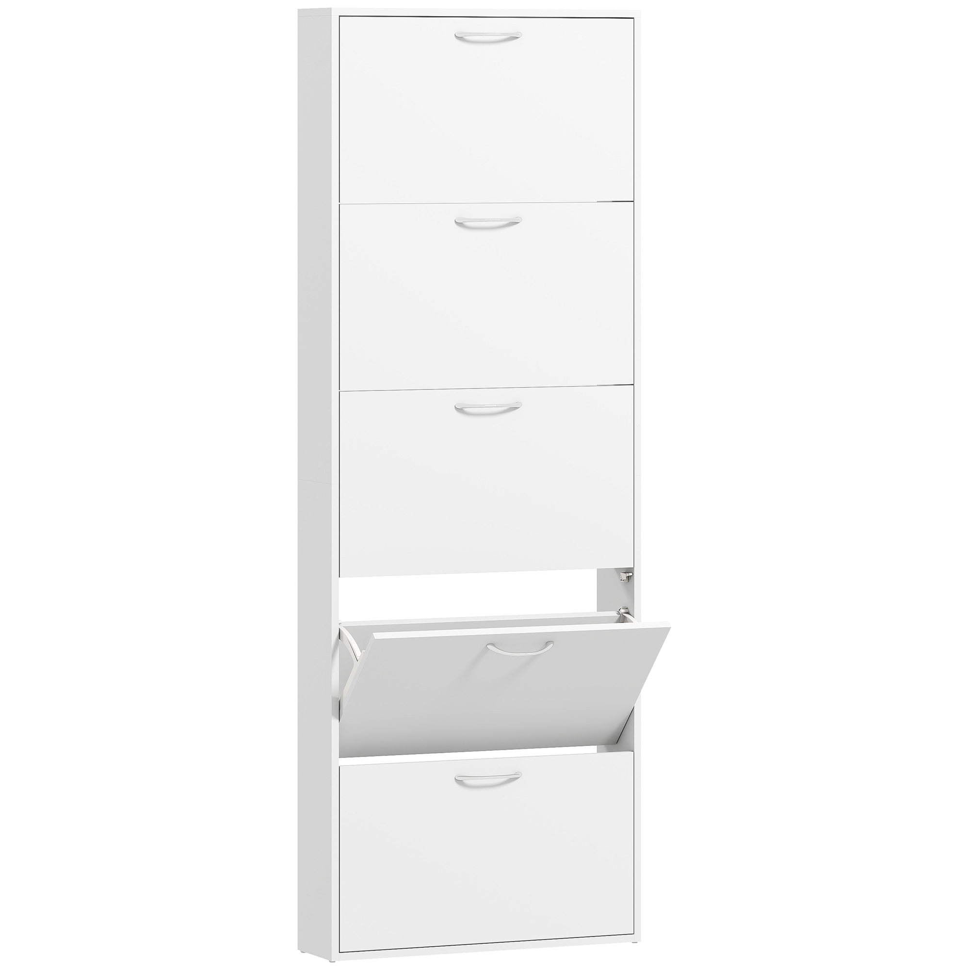 HOMCOM Schuhschrank für 15 Paar, schmaler moderner Schuhschrank mit 5 Klappfächern, für Flur und Eingangsbereich, 65 x 17 x 180,5 cm, weiß   Aosom