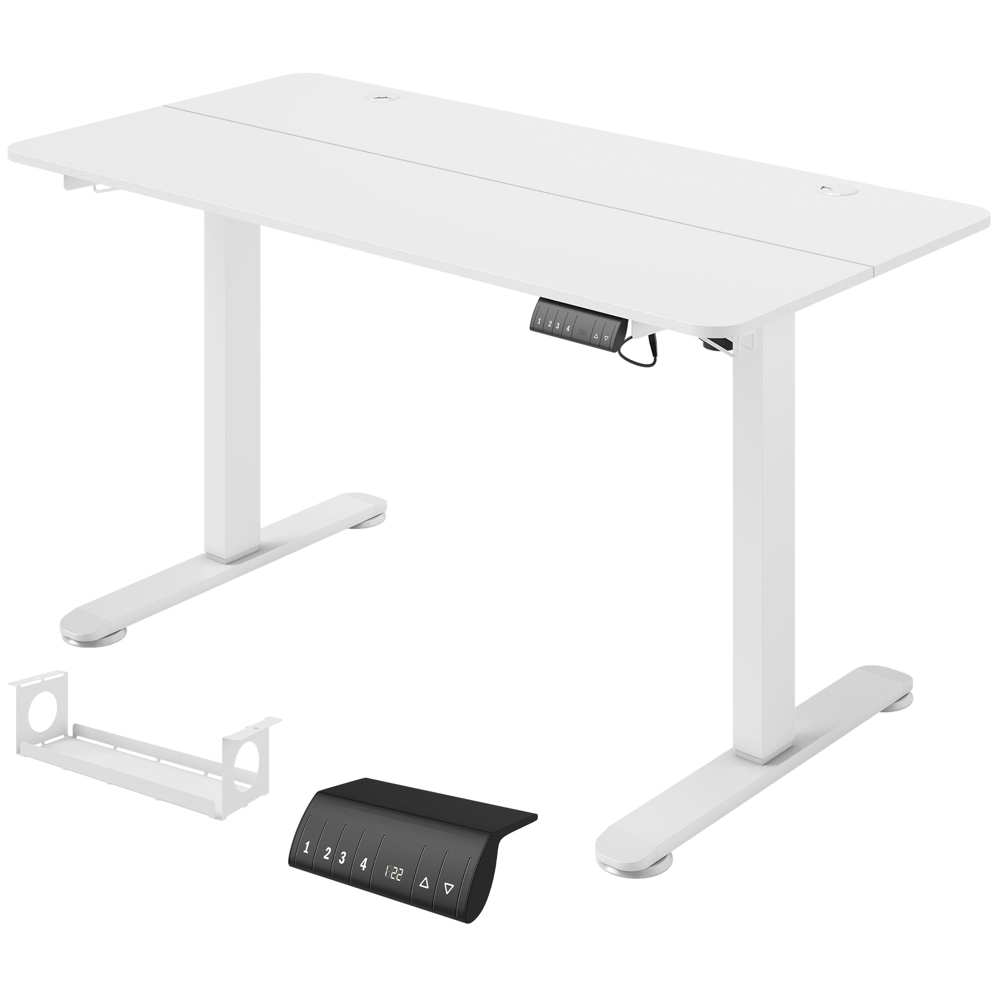 Vinsetto höhenverstellbarer elektrischer schreibtisch 140x70cm, Computertisch mit 4 Memory Ergonomisch Sitz Stehpult Haken Anti-Kollision Weiß Aosom