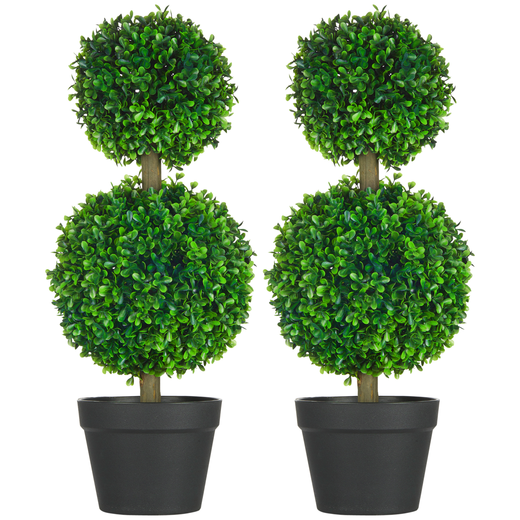 HOMCOM Künstliche Pflanzen 2er-Set Buchsbaum 60 cm UV-beständige Kunstpflanze mit Doppel-Kugel für Innenräume & Garten Aosom.de