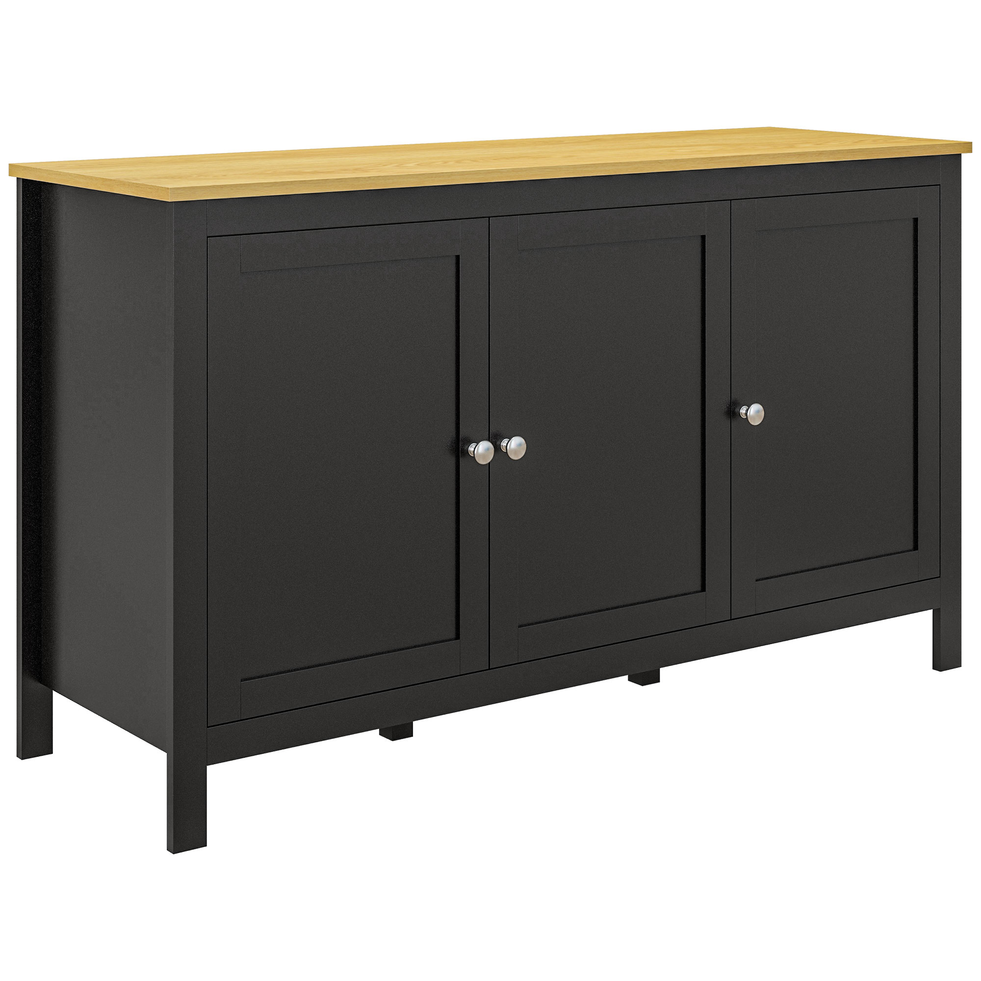 HOMCOM Sideboard mit 3 Türen, Wohnzimmer-Sideboard mit verstellbaren Einlegeböden, für Küche, Flur, Esszimmer, Schlafzimmer, Schwarz, 120x40x70 cm   Aosom