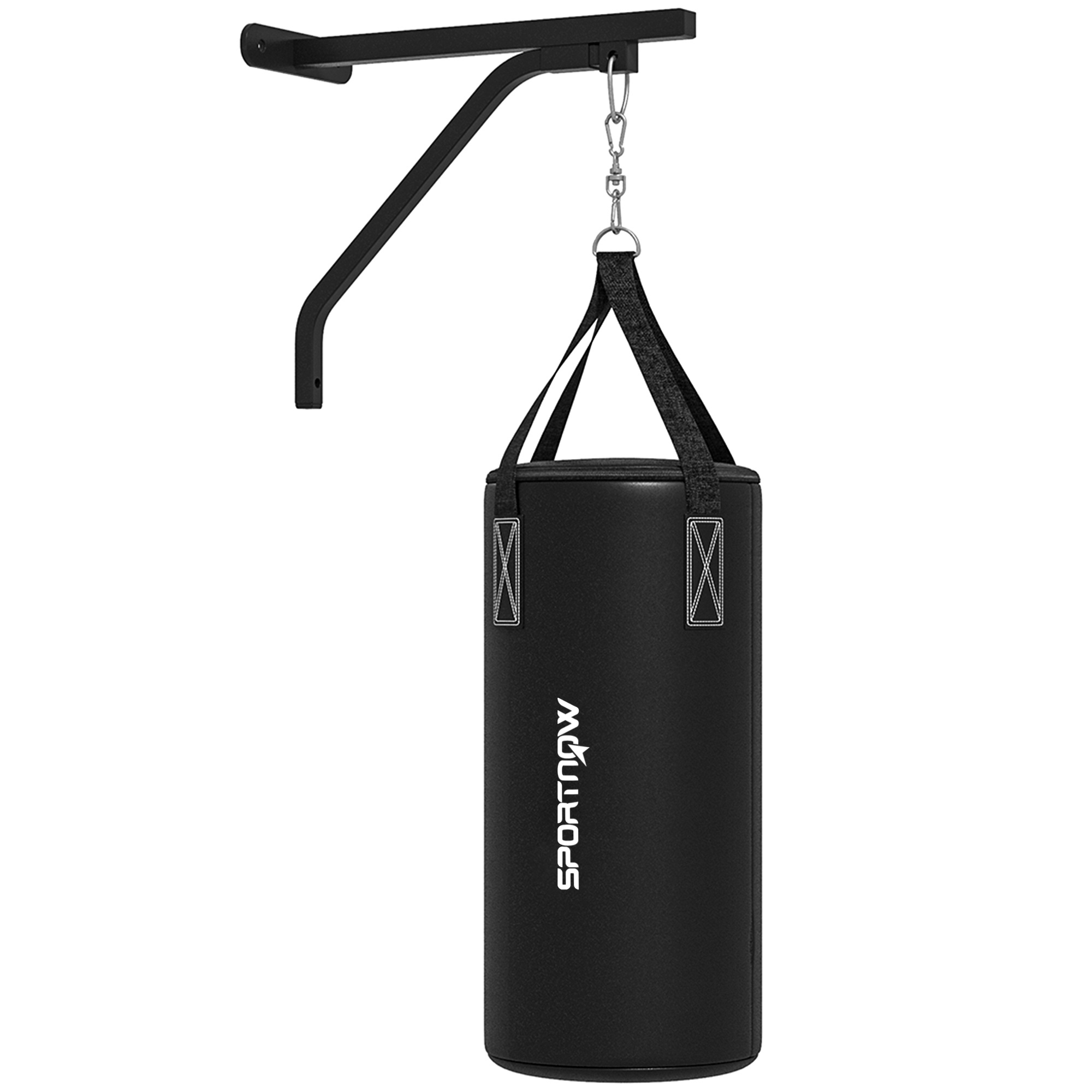 SPORTNOW Boxsack Wandhalterung Boxsack Ständer mit Handschuhen, Handschlaufen und 360°-Drehhaken， Einstellbare Boxsack Halterung für Punch Bag, Sandsack, Stahl, Schwarz   Aosom
