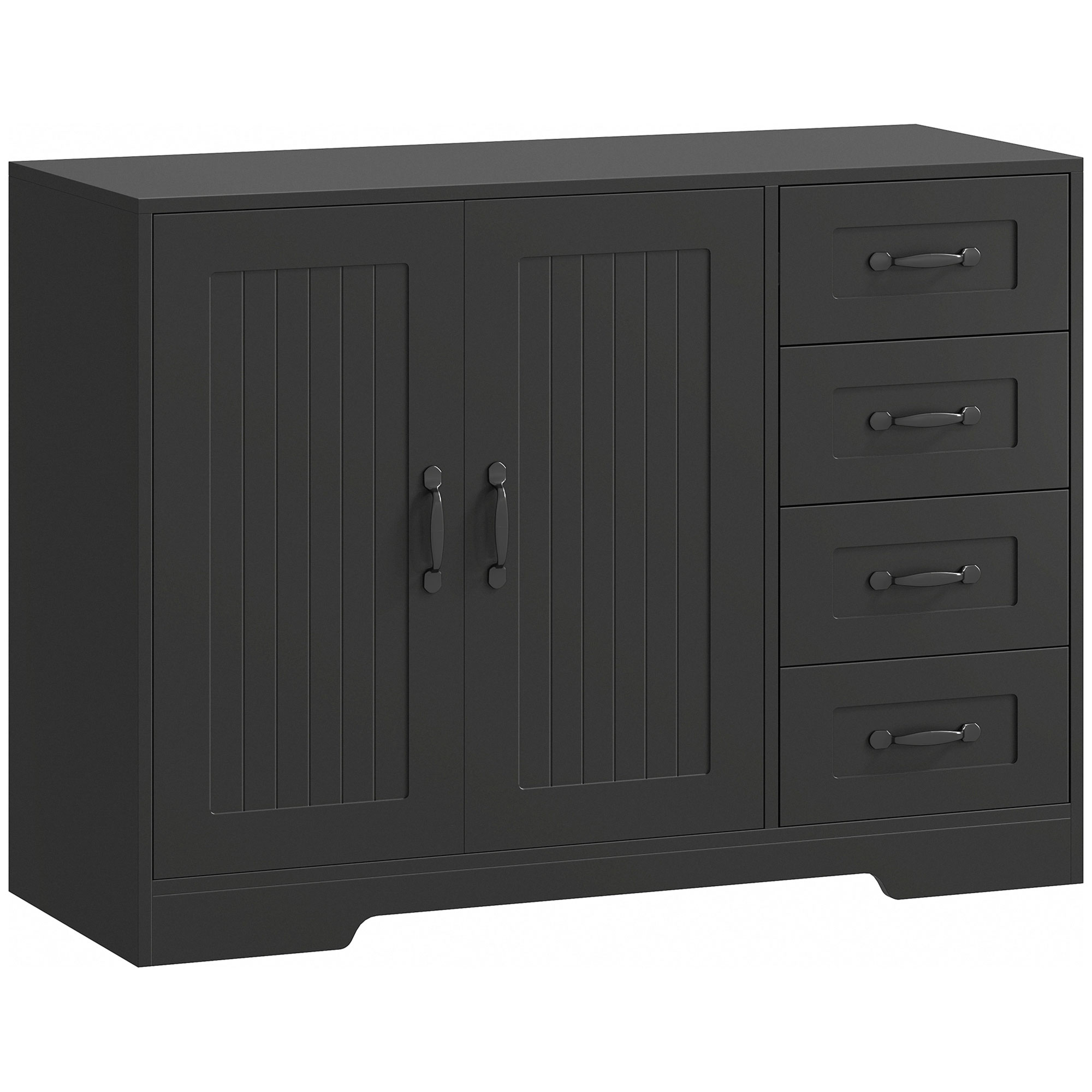 HOMCOM Sideboard, Beistellschrank mit 4 Schubladen, 2 Türen, Küchenschrank, Aufbewahrungsschrank mit verstellbarem Einlegeboden für Wohnzimmer, 105 x 40 x 76 cm, Schwarz   Aosom