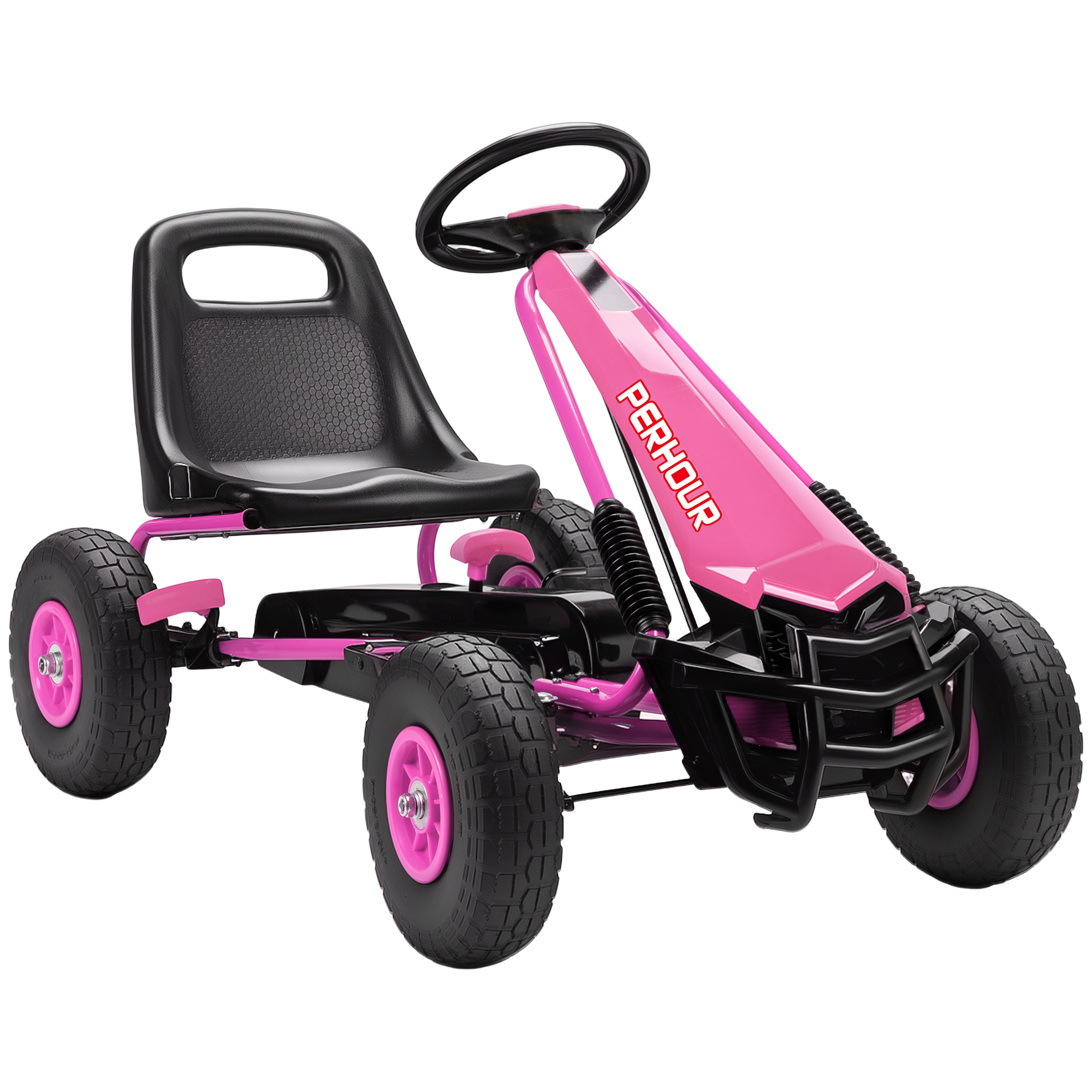 AIYAPLAY Gokart, Tretauto mit Handbremse, verstellbarem Sitz, Vor- und Rückwärtsgang, Pedalantrieb, Kinderfahrzeug mit EVA Reifen, manueller Kupplung, Tretfahrzeug für Kinder 3-8 Jahren, Rosa   Aosom