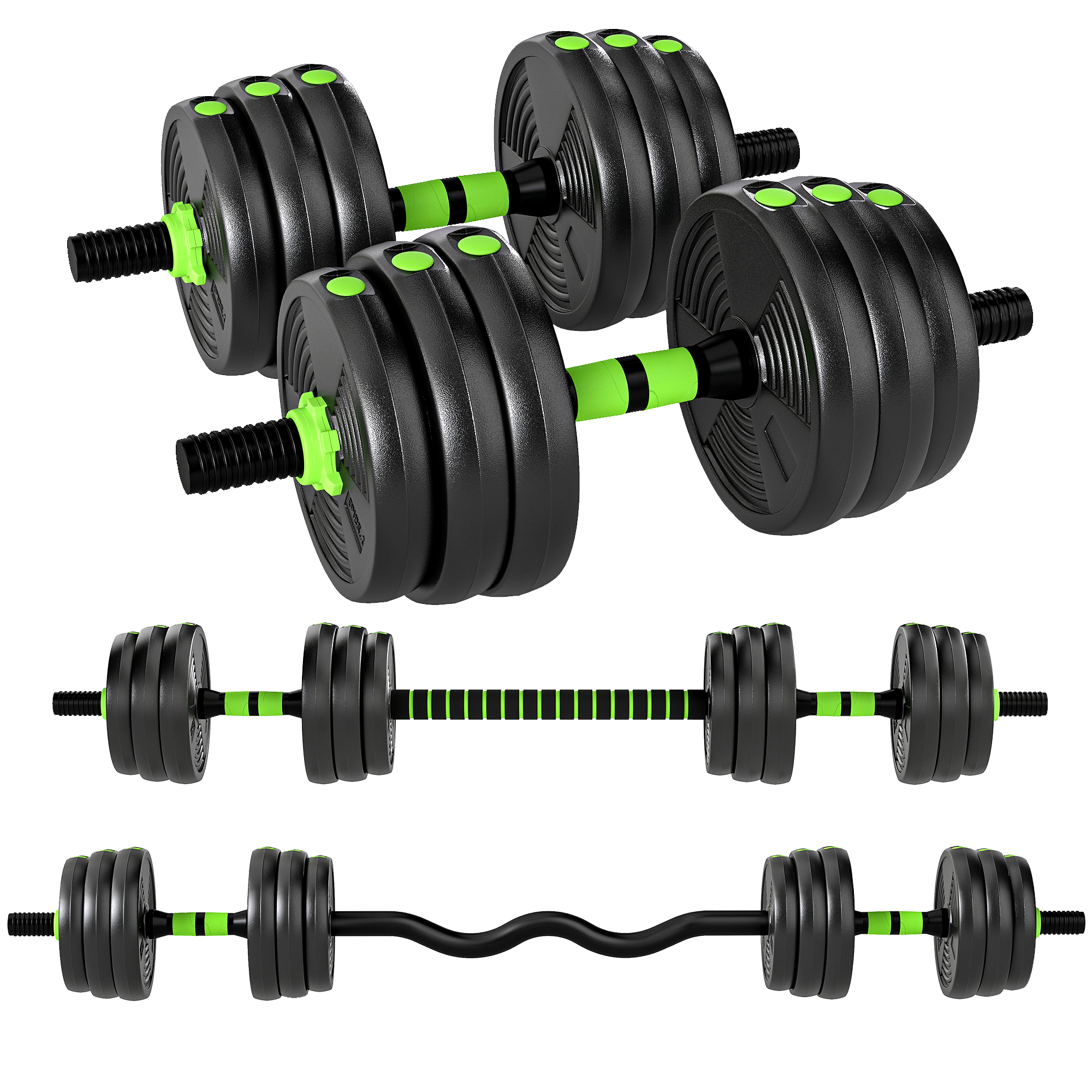 SPORTNOW 3-in-1 Hantelset verstellbar 20 KG Kurzhantel Set Kurzhanteln Langhanteln Hanteln Set Dumbbell mit Verbindungsrohr Kurzhantelset für Krafttraining Zuhause Fitnessstudio   Aosom
