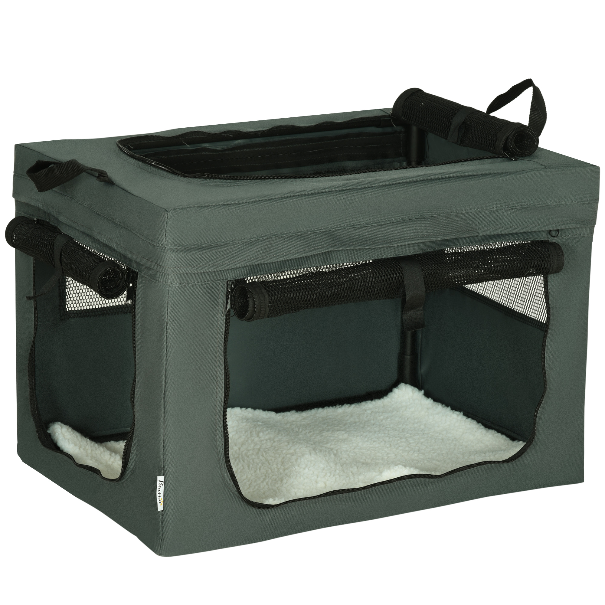 PawHut Hundetasche Hundebox mit Meshfenster und Kissen, Katzentransportbox Oxford Grau für Hunde bis 4 kg   Aosom.de