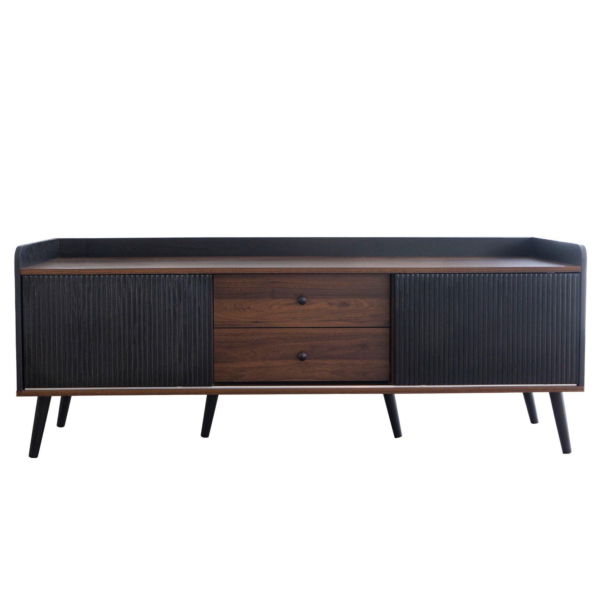 TV Schrank, stabiler TV-Schrank mit 2 Schubladen, gestreiften Schiebetüren stabilen Holzbeinen, Elegantes Design, 160x40x58 cm, Schwarz Aosom.de