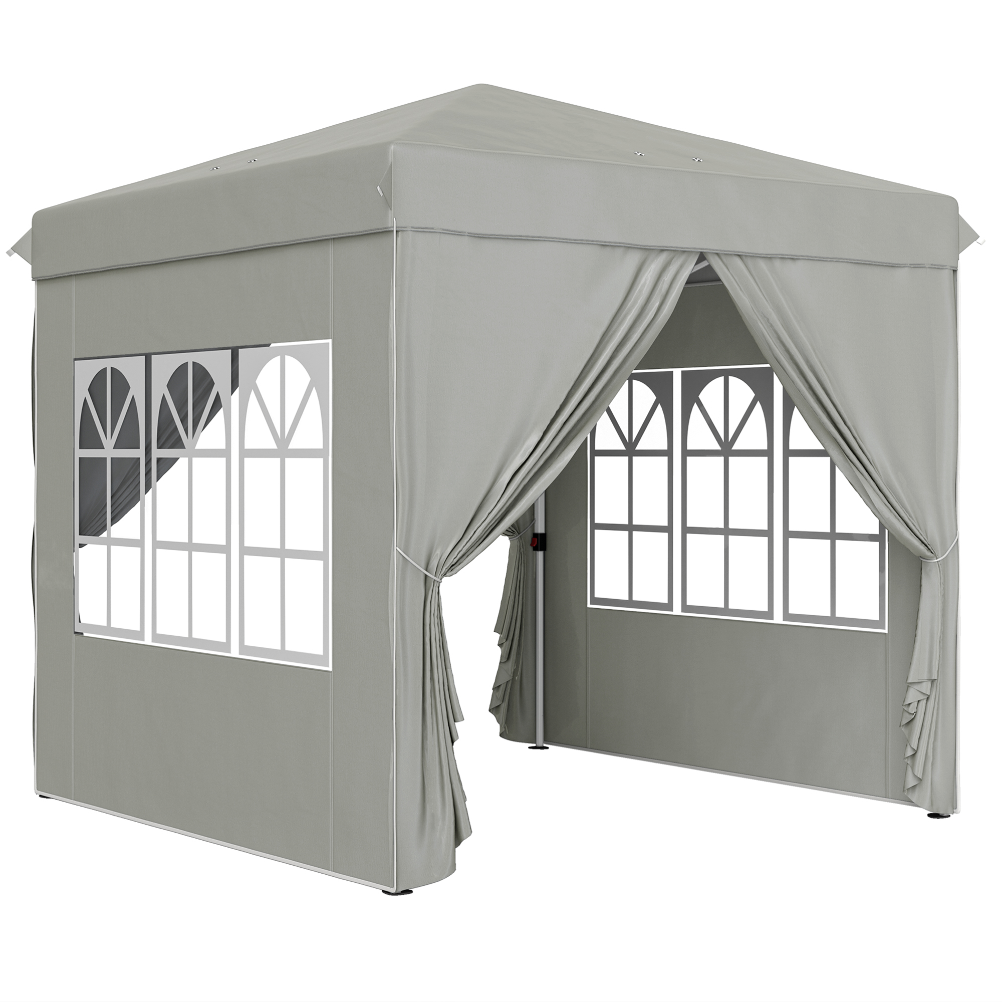 Outsunny Pavillon 2,5x2,5m, wasserabweisend Stabil Winterfest Pop-up Faltpavillon, UV Schutz 50+, Faltbar Partyzelt Gartenzelt mit 4 Seitenteilen Tasche Gartenpavillon für Camping Garten, Hellgrau   Aosom
