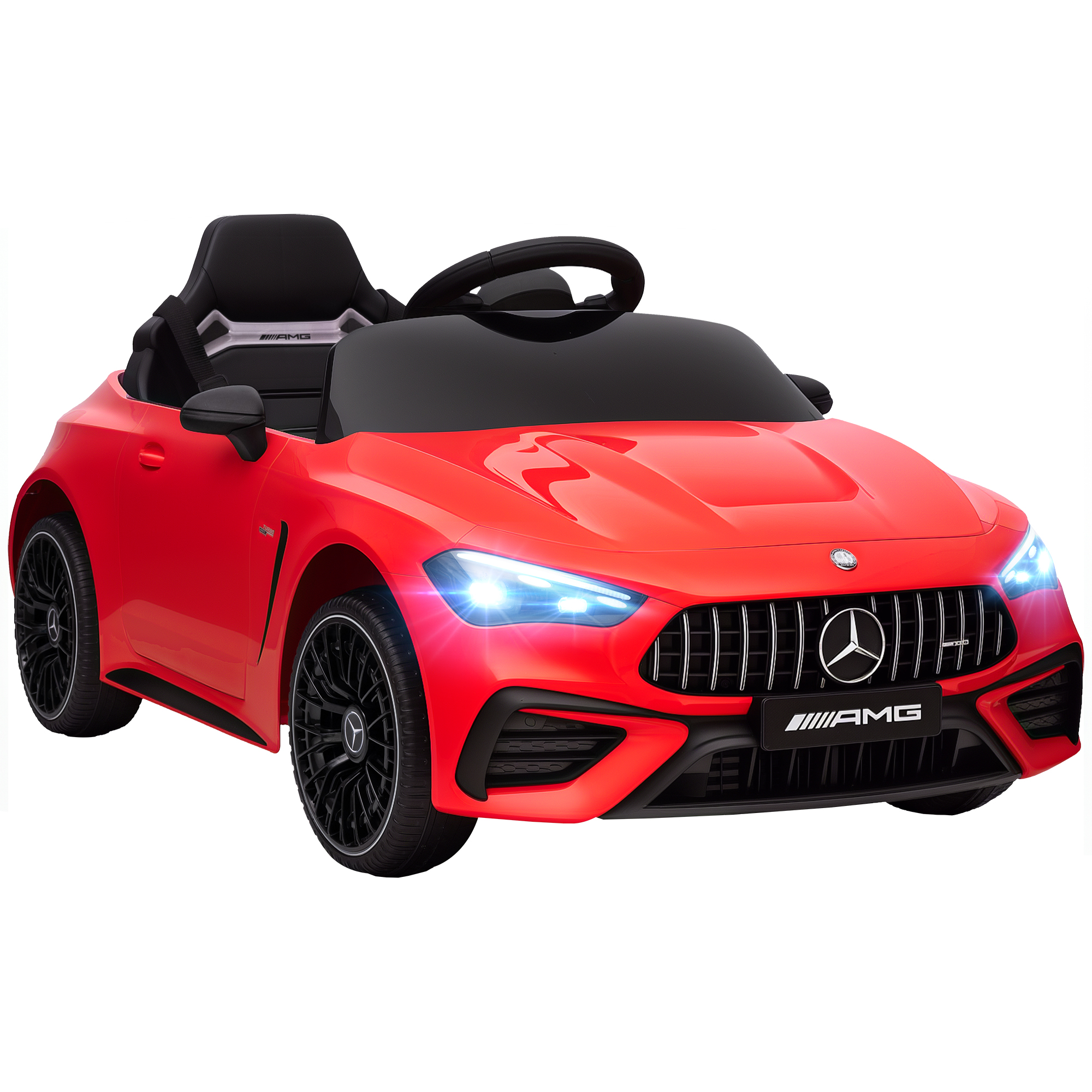 AIYAPLAY Kinder Elektroauto 12V Kinderauto mit 2,4 GHz Fernbedienung, 2 Motoren, Kinderfahrzeug mit Musik, MP3, Sanftem Start/Stopp, Hupe, Federung, LED-Leucht, Hilfsräder für 3-6 Jahre, Rot Aosom