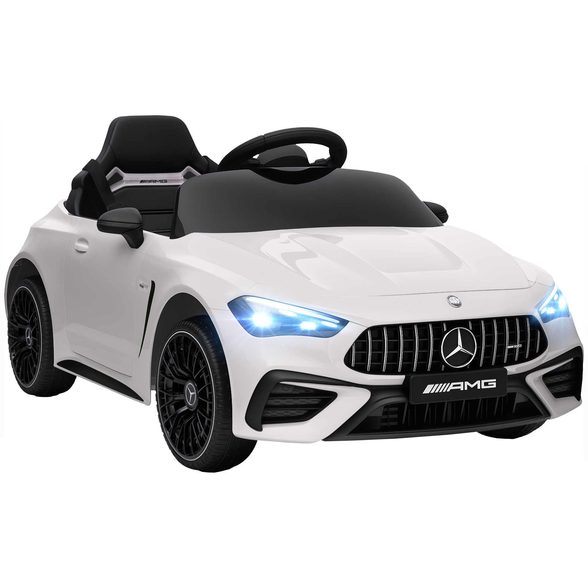 AIYAPLAY Kinder Elektroauto 12V Kinderauto mit 2,4 GHz Fernbedienung, 2 Motoren, Kinderfahrzeug mit Musik, MP3, Sanftem Start/Stopp, Hupe, Federung, LED-Leucht, Hilfsräder für 3-6 Jahre, Weiß Aosom