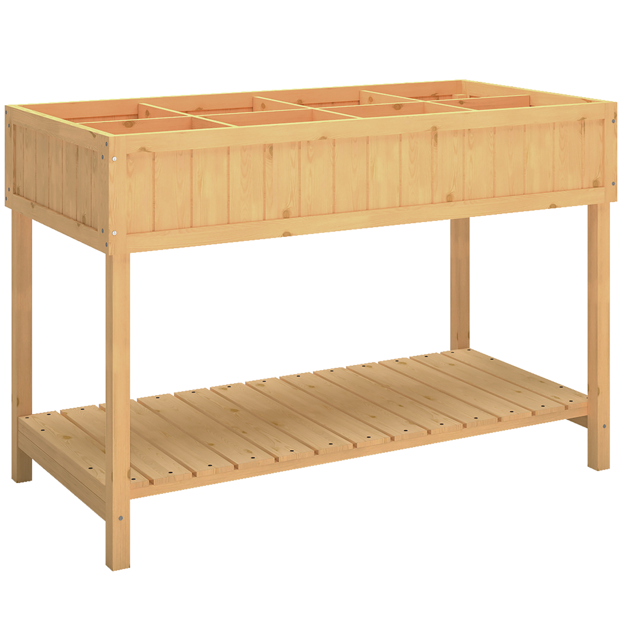 Outsunny Pflanztisch Hochbeet Pflanztisch Blumenkasten Anzuchttisch 8 Fächer mit Abfluss Ablage Tanne Massivholz Naturholz 110 x 46 x 76 cm   Aosom