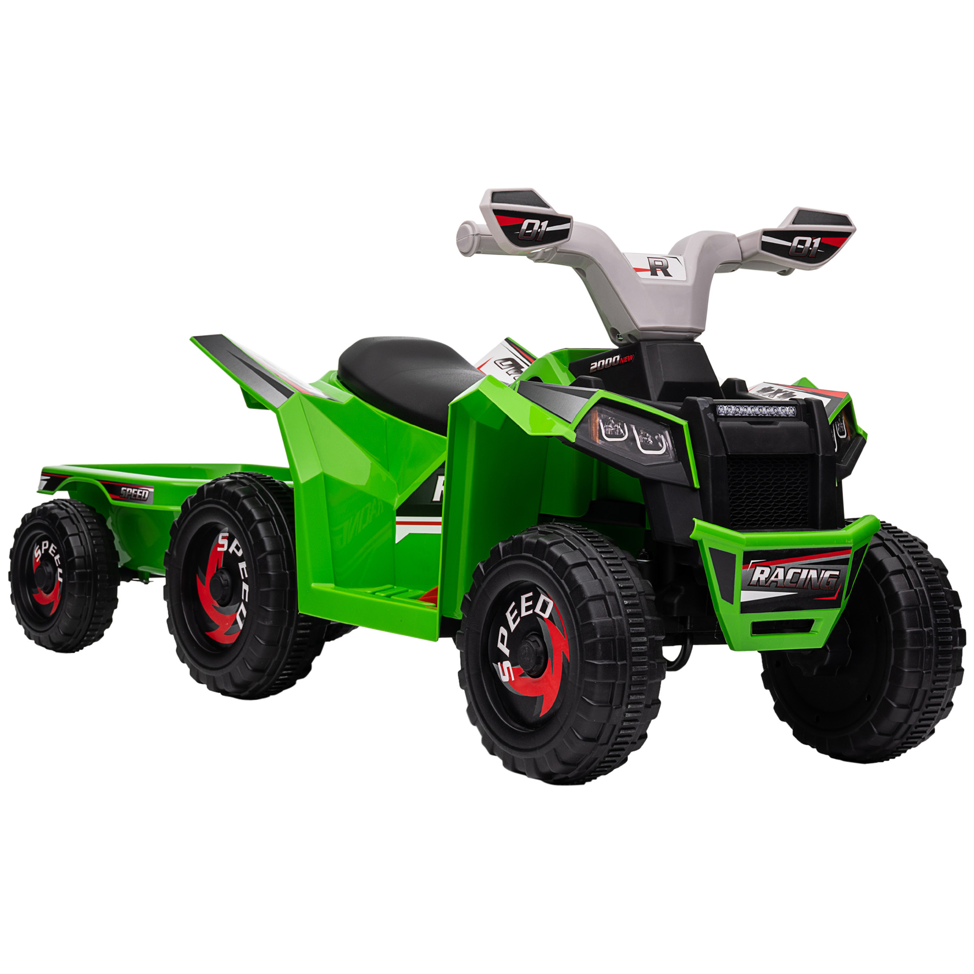 HOMCOM Kinderquad Elektro-Quad 6V mit Anhänger, Kinderfahrzeug für 1,5-3 Jahre, 2,5 km/h, Metall, Grün für Spaß im Freien   Aosom.de