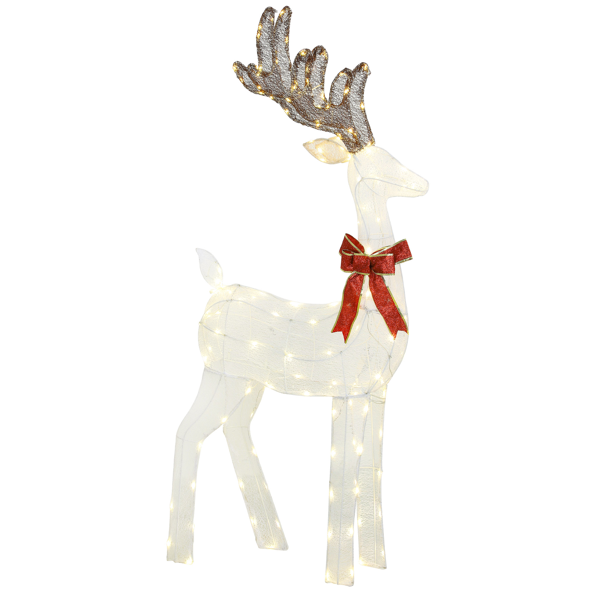 Outsunny 137er LED Rentier,  Weihnachtsdeko in warmweiß, Weihnachtsbeleuchtung Hirsch Deko mit Timer, Stahlrahmen, für Indoor, Outdoor, Silber   Aosom