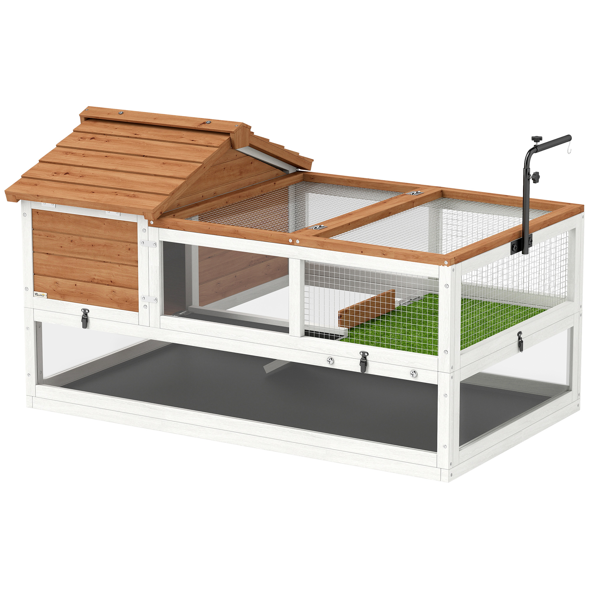 PawHut Schildkrötenhaus aus Holz Schildkrötengehege mit Zwei Haupthäusern aufklappbarem Oberseite Lampenhalter, Outdoor Reptilienkäfig Terrarium für Schildkröten Reptilien 116 x 70,5 x 69,5cm Orange Aosom