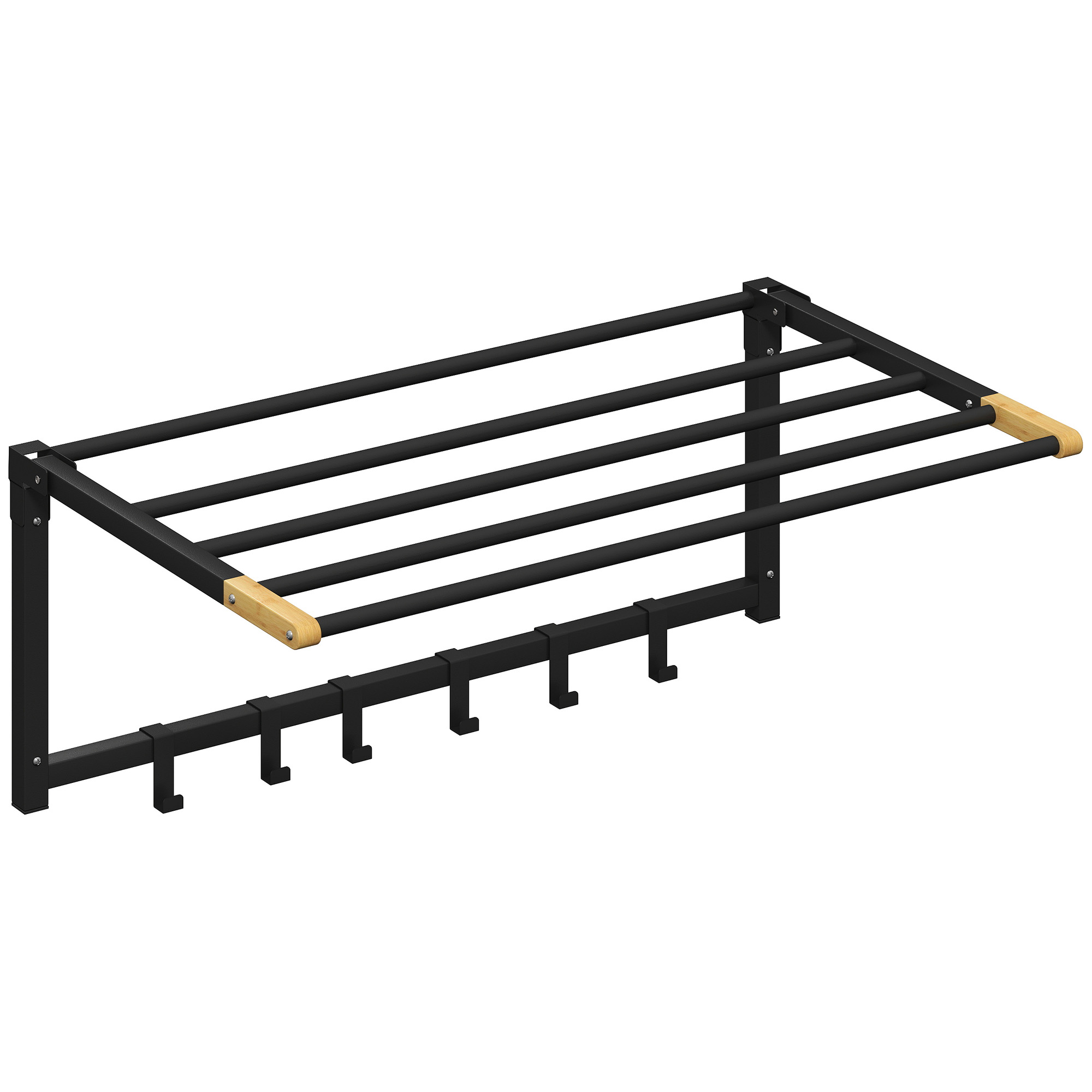 HOMCOM Wand-Handtuchhalter, klappbar mit 5 Stangen und 6 Haken, für Handtücher, Bad, 60 cm, Schwarz   Aosom