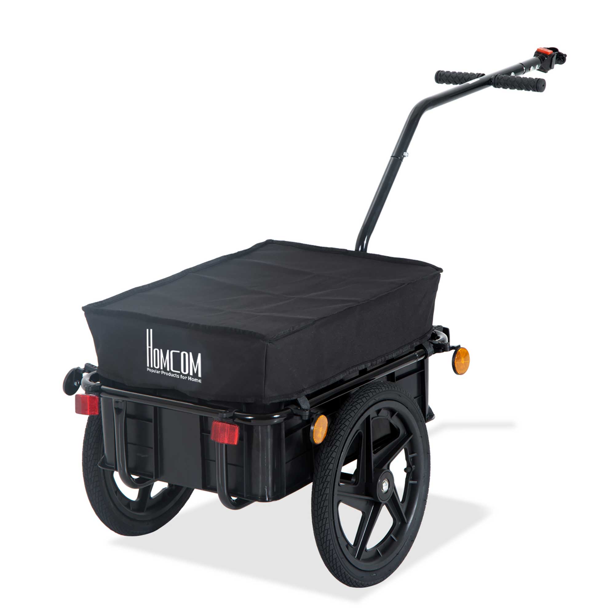 HOMCOM Fahrradanhänger Lastenanhänger für Fahrrad 40 kg Belastbarkeit Transportanhänger Handwagen Stahl Oxford-Gewebe Schwarz 144 x 59 x 80 cm   Aosom
