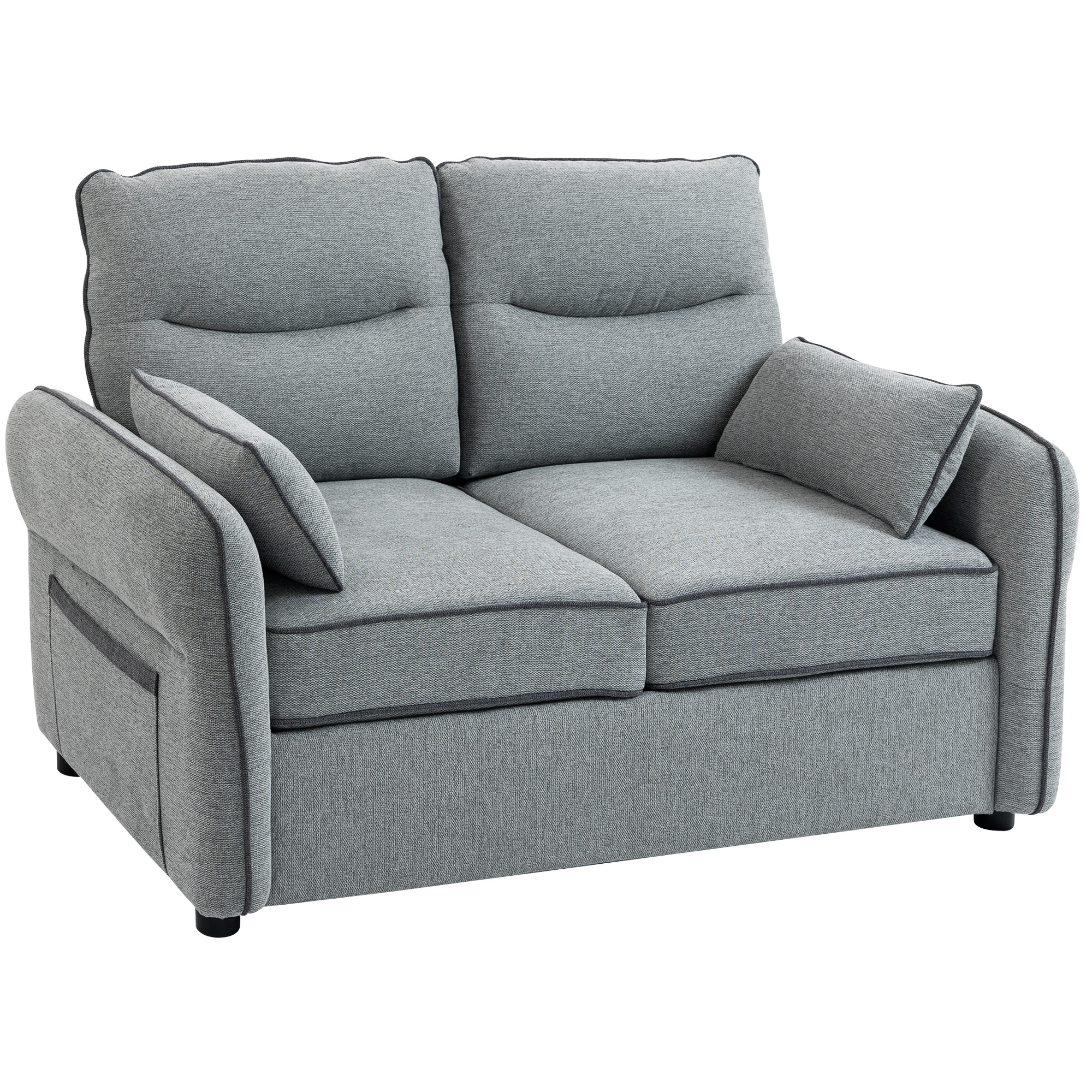 HOMCOM 2-Sitzer-Sofa, Wohnzimmersofa aus ägyptischem Samt 136 cm, 2 Kissen, gepolsterte Sitz- und Rückenfläche, Seitentasche, moderner Stil, Sofa für Schlafzimmer, Wohnung, kleine Räume, grau   Aosom