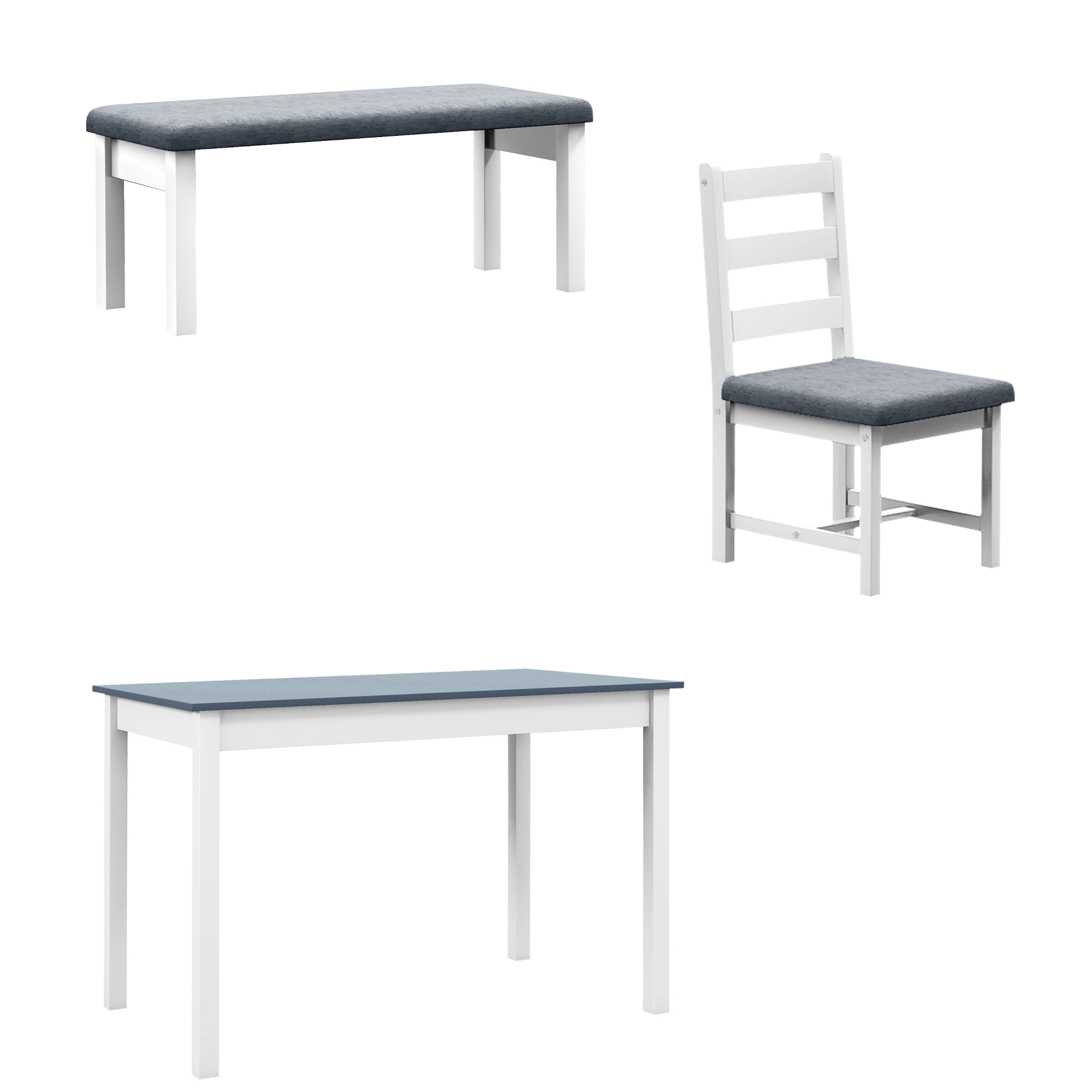 HOMCOM Essgruppe, Esstisch mit 2 Gepolsterten Stühlen, Bank, 4-Teiliges Esstisch-Set, Esszimmergruppe mit Leinenoptik, Kiefernholz, Grau, Weiß Aosom