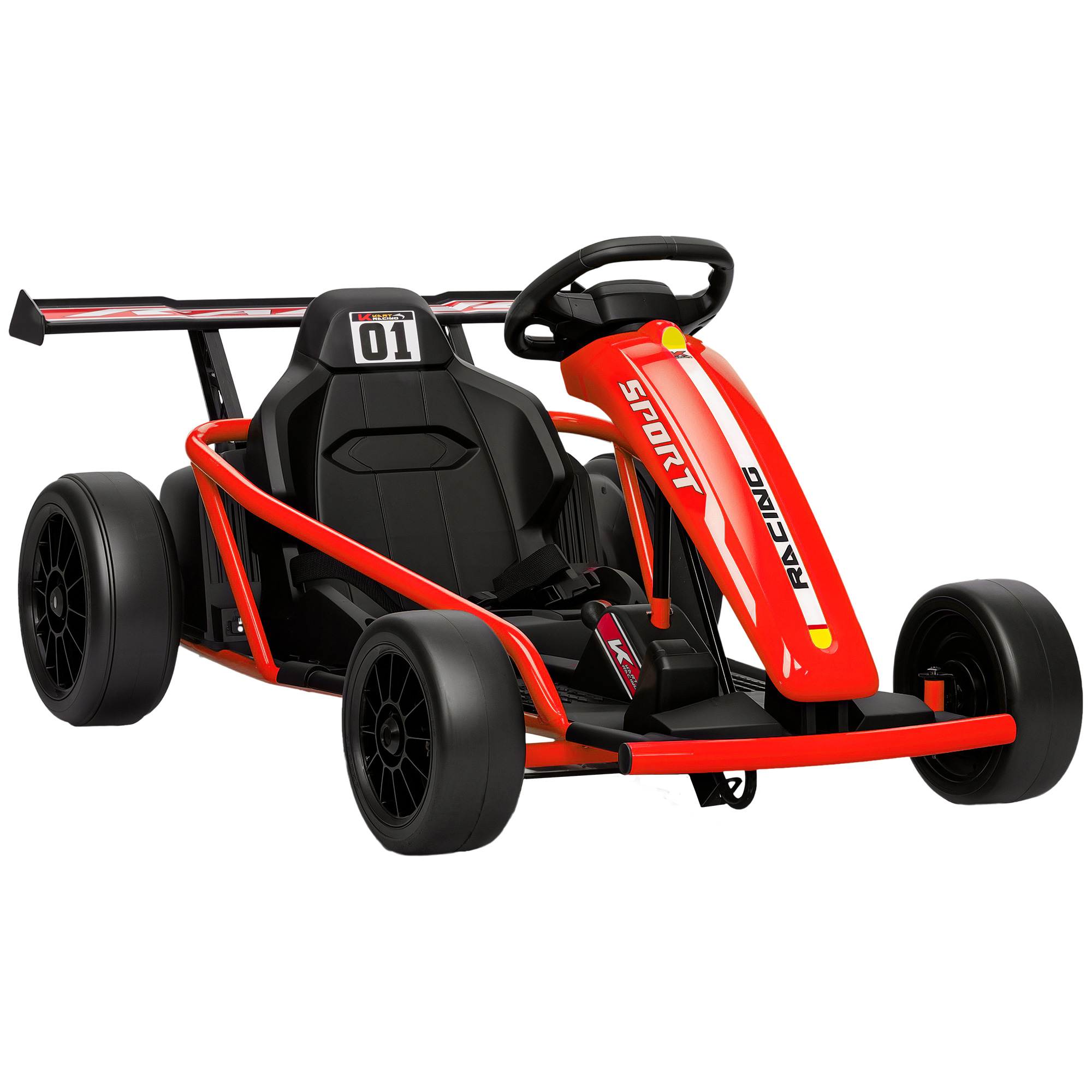 AIYAPLAY Kinder Elektro Gokart 24V 6-13km/h Drift Kart mit 2 Motorn, Verstellbarer Sitz, Driftmodus, Go Kart mit Sanft Start, Musik, Hupe, Kinderfahrzeug für 8-12 Jahre Rot   Aosom