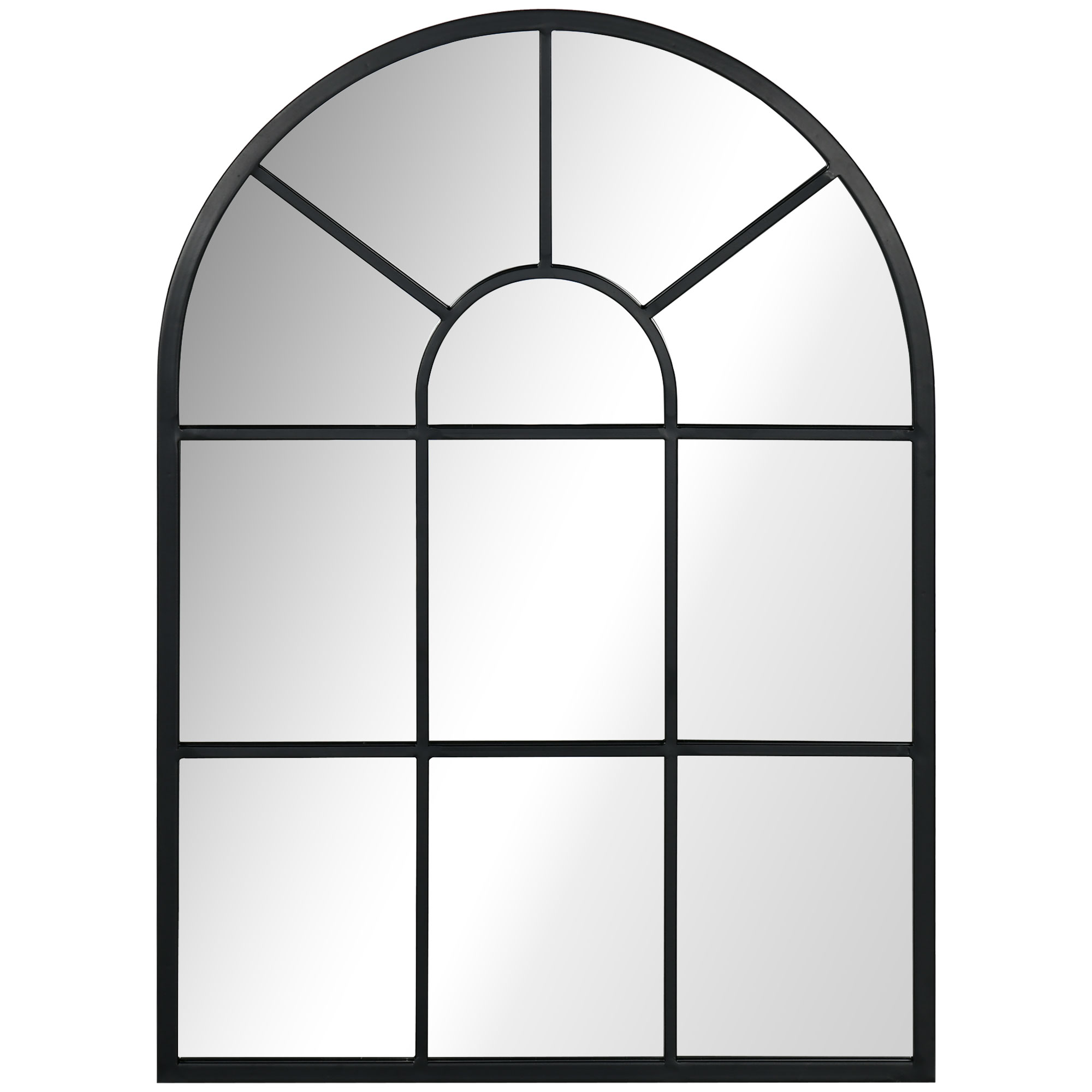 HOMCOM Wandspiegel Fensterspiegel 70 x 50 cm dekorativ mit Metallrahmen, Hängespiegel für Wohnzimmer Schlafzimmer in Schwarz Aosom.de