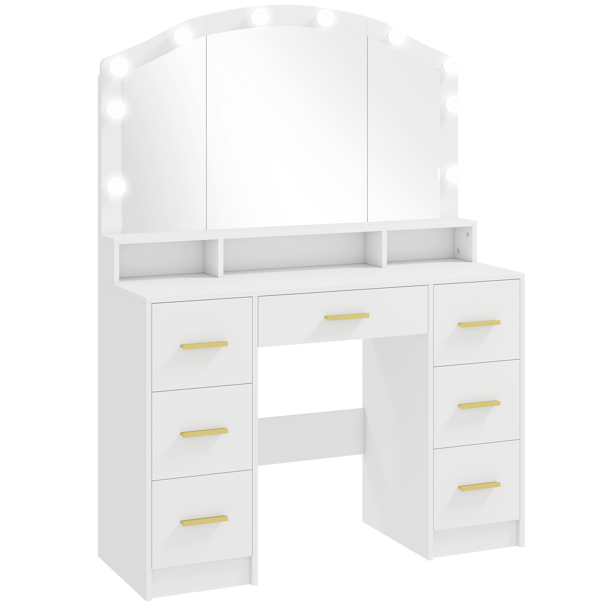 HOMCOM Schminktisch mit 10 LED-Leuchten in 3 Farben, Schminktisch mit Spiegel, Make-up-Tisch mit 7 Schubladen, 3 Fächern, modern, für Schlafzimmer, Wohnzimmer, Weiß   Aosom