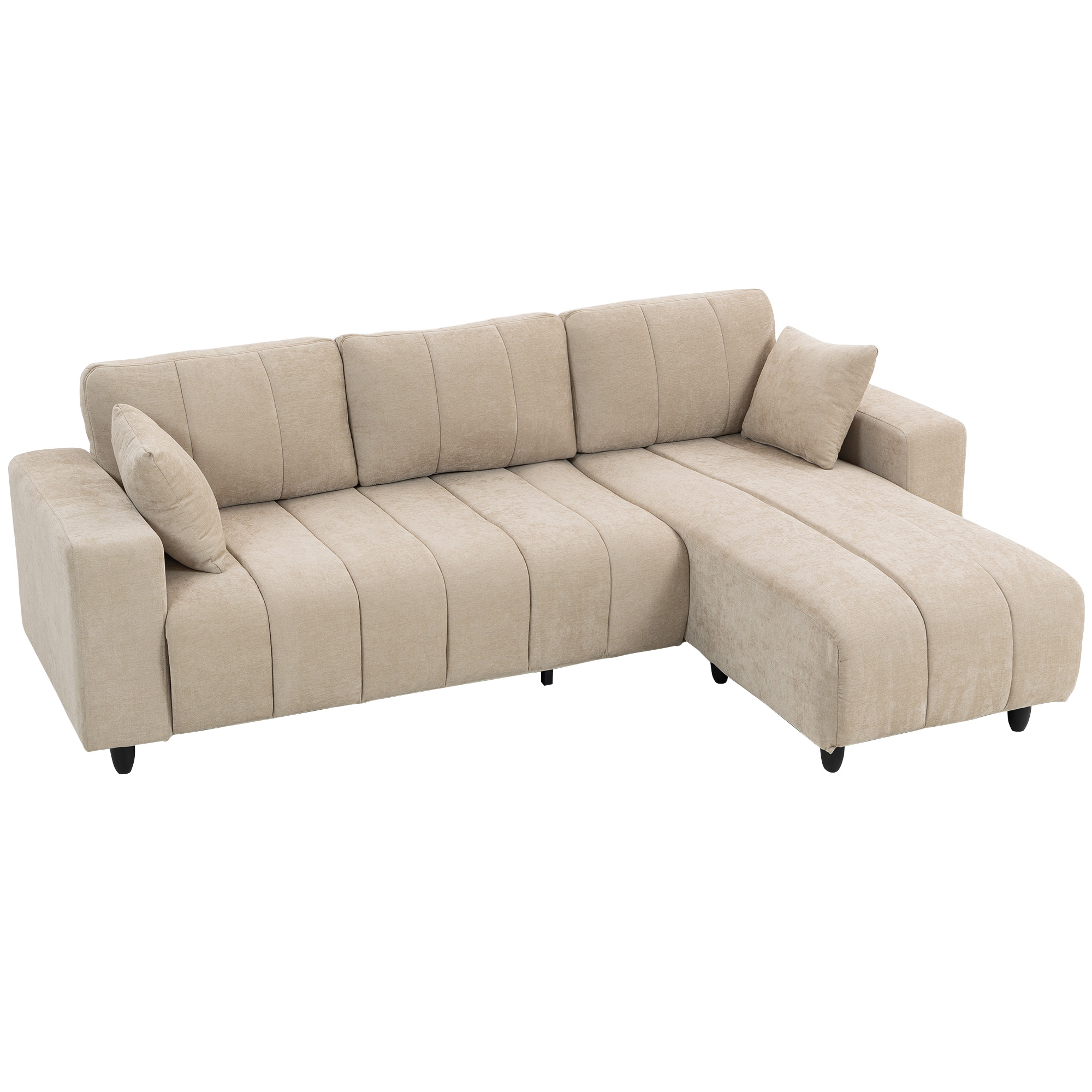 HOMCOM Ecksofa, 3 Sitzer Couch mit umkehrbarer Chaiselongue, Kissen, Sofa in L-Form, Gepolstert Eckcouch mit Leinen-Optik für Wohnzimmer, Schlafzimmer 242 x 156 x 87 cm, Beige Aosom