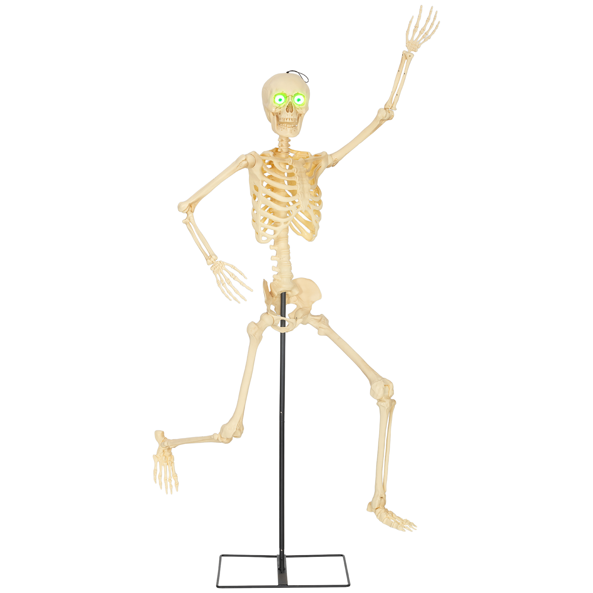 Outsunny Halloween Dekoration, 152 cm Halloween-Skelett mit beweglichen Gelenken, beleuchteten Augen, gruseligem Sound, Soundaktivierte Deko zum Aufhängen/Aufstellen für Party   Aosom