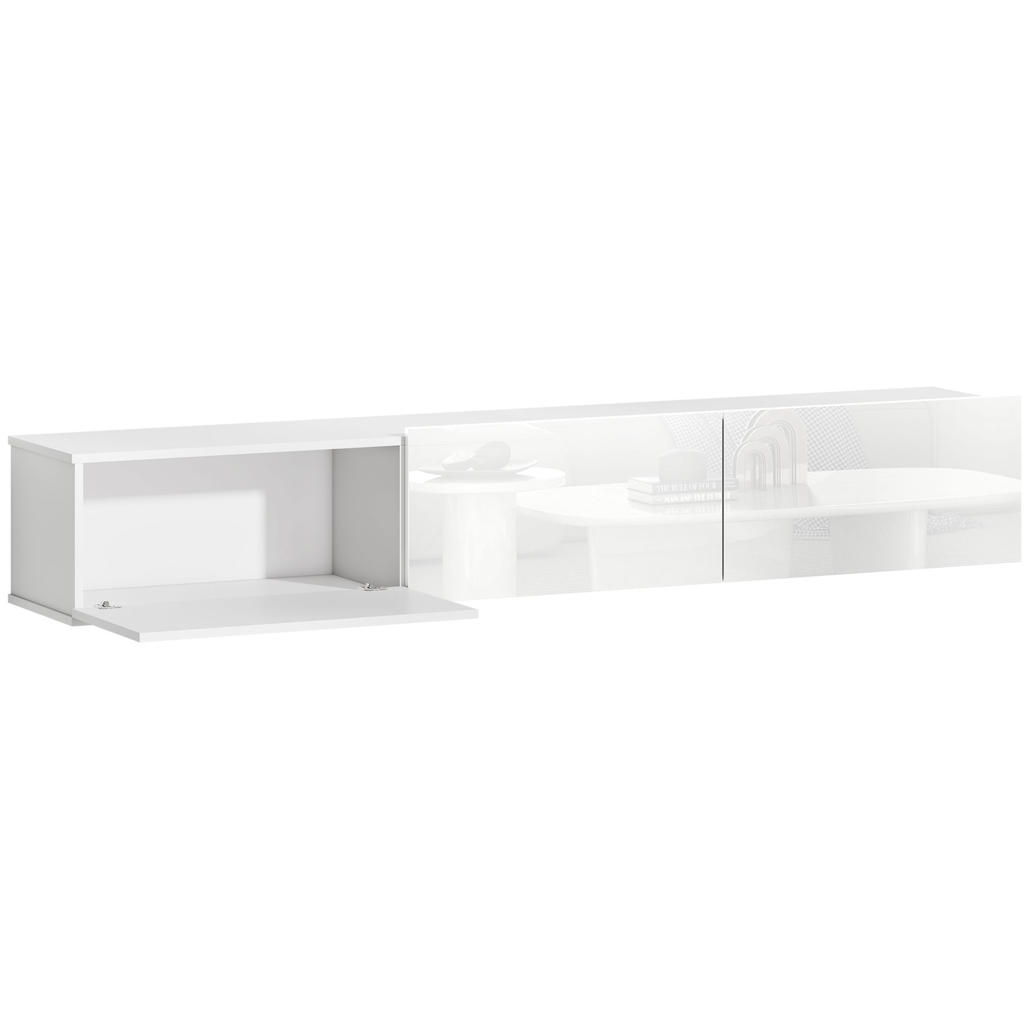 HOMCOM TV Schrank Lowboard hängend 180 cm Hochglanz Fernsehtisch für Fernseher bis zu 82 Zoll Hängeschrank mit 3 Klappen, Soft-Close-Türen für Wohnzimmer Weiß   Aosom