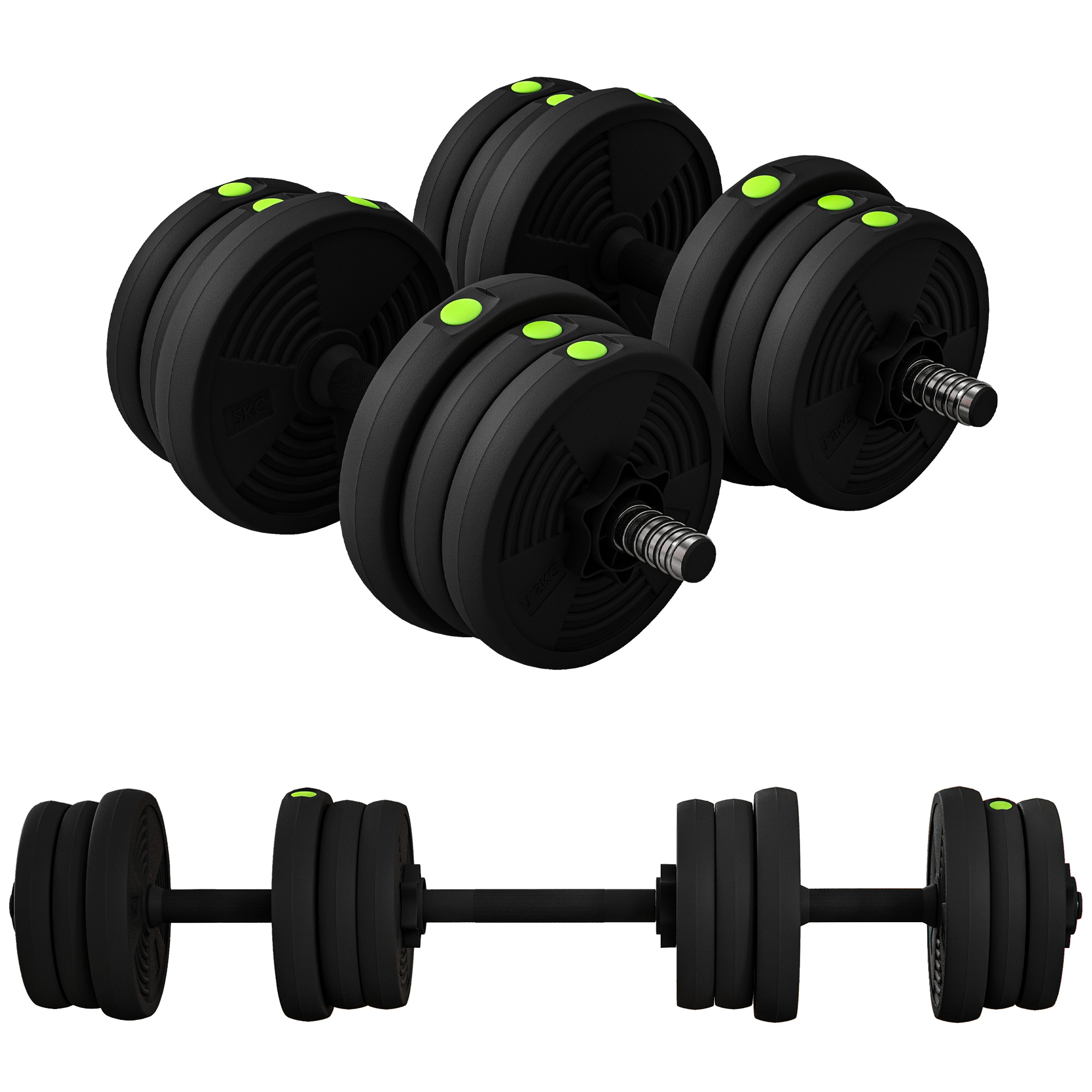 SPORTNOW 2-in-1 Hantel Set, 20 kg verstellbar Dumbbell Set mit 12 Hantelscheiben, bodenschonend für Krafttraining, Fitness, Gewichtheben, Schwarz Aosom
