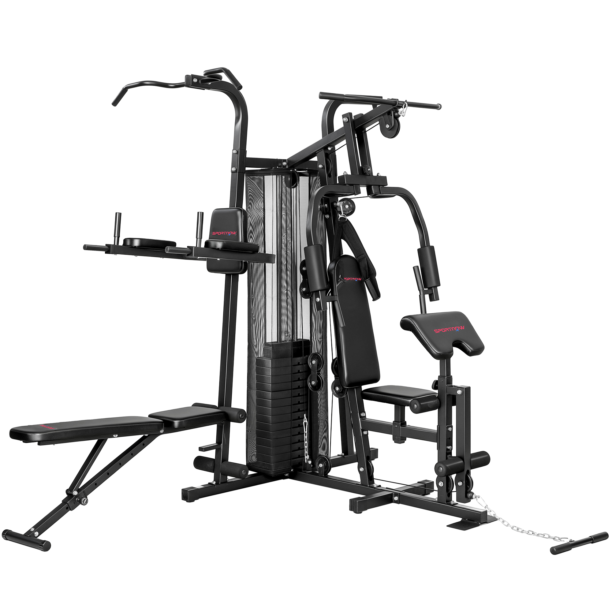 SPORTNOW Kraftstation Fitnessstation mit Latzug Butterflystange 69kg Gewichten, Seil, verstellbar Bank, Multifunktion Multistation bis zu 120kg belastbar Fitnessgerät Trainingsstation für Zuhause   Aosom