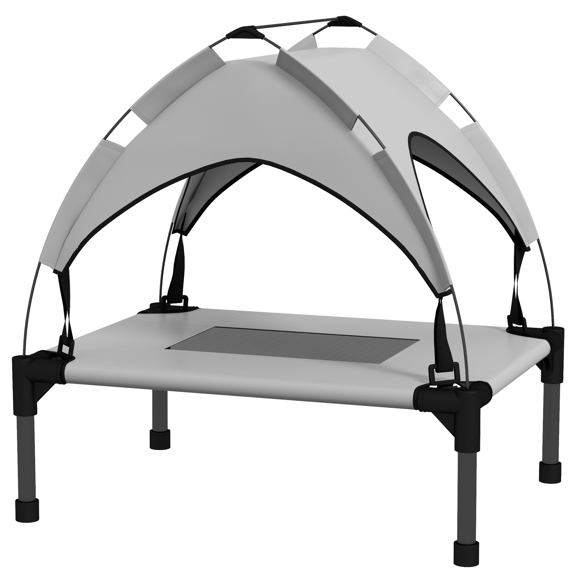 PawHut Erhöhtes Hundebett mit Baldachin, Haustierbett, Outdoor Hundeliege mit Dach, Atmungsaktiv, für Mini- und Kleinhunde Hellgrau Oxford 61 x 46 x 63 cm Aosom