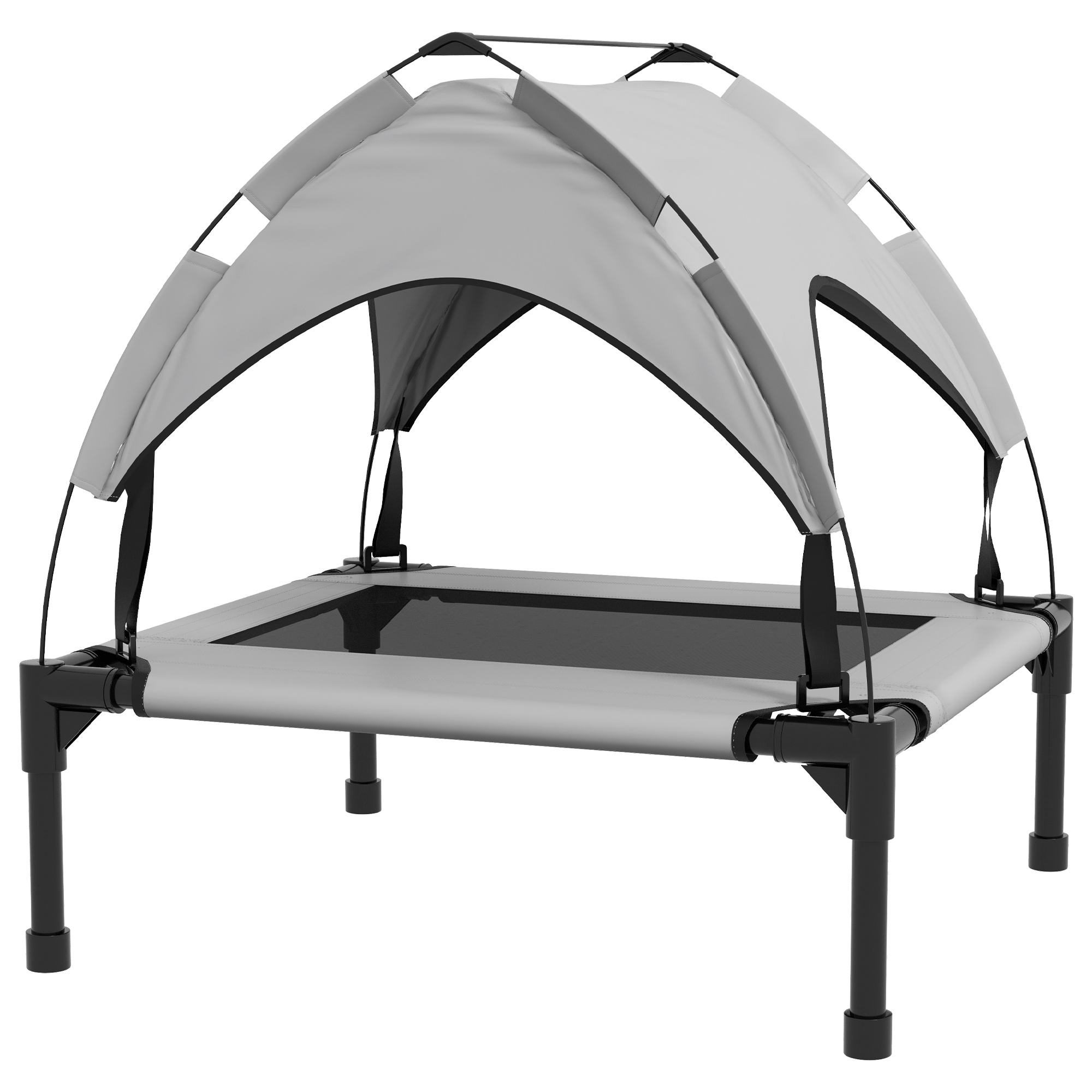 PawHut Erhöhtes Hundebett mit Baldachin, Haustierbett, Outdoor Hundeliege mit Dach, Atmungsaktiv, für kleine und mittelgroße Hunde Hellgrau Oxford 76 x 61 x 69,5 cm   Aosom