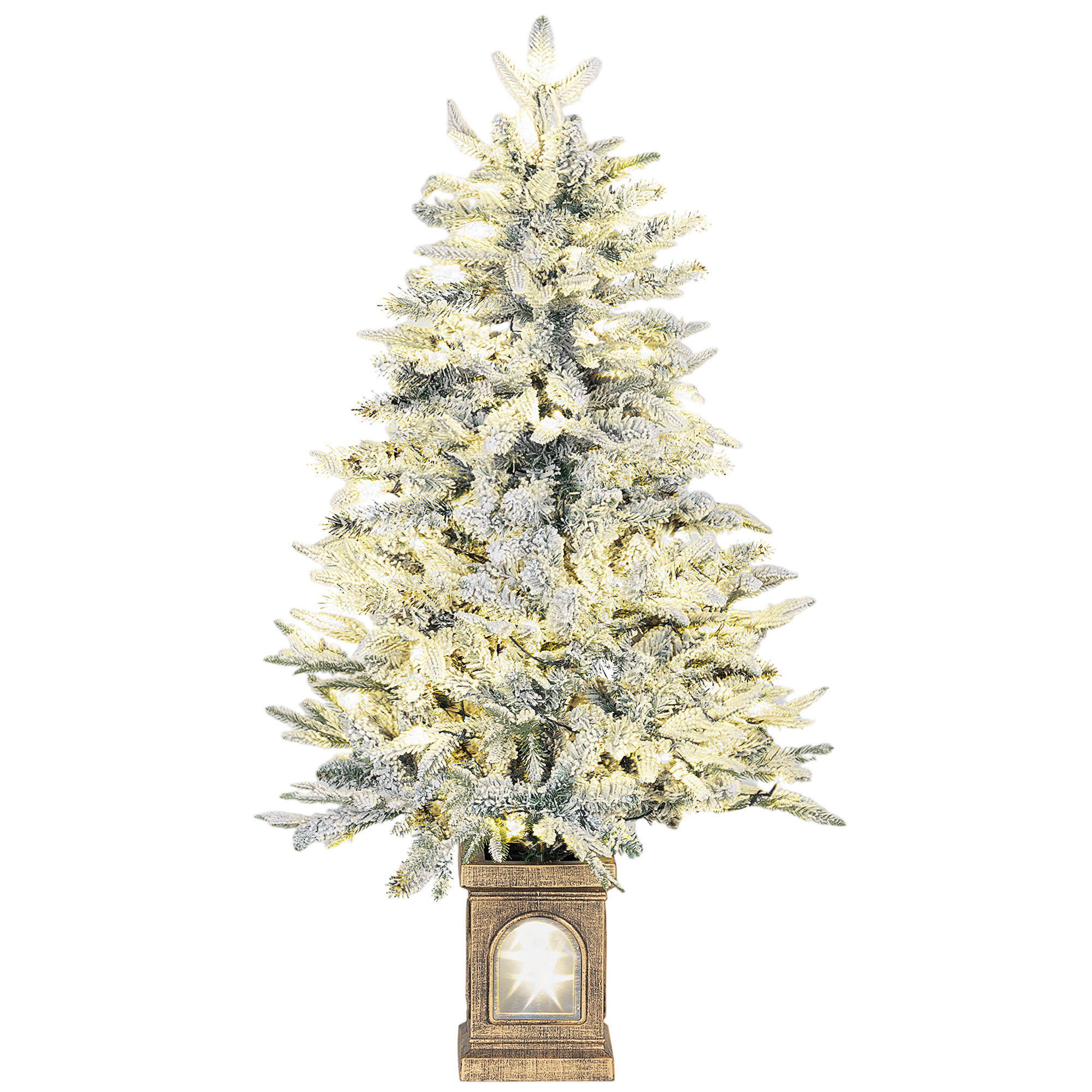 HOMCOM Weihnachtsbaum künstlich 120cm Christbaum mit Schnee, LED Leuchte, 8 Modi Tannenbaum mit 242 Spitzen Metallständer Grün+Weiß   Aosom