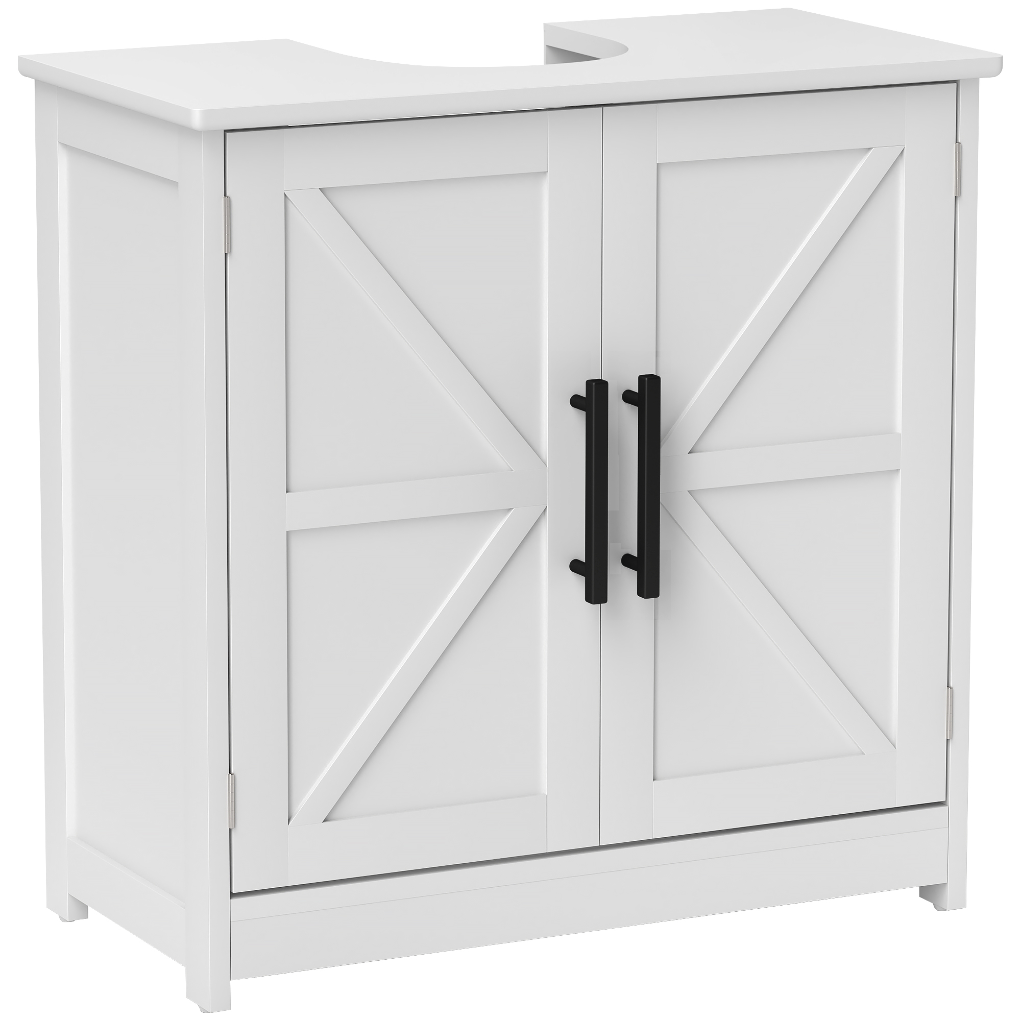 HOMCOM Unterschrank für Waschbecken, Badezimmerschrank mit 2 magnetischen Scheunentüren und verstellbaren Regalen, Badschrank unter Waschbecken, Landhausstil, 60 x 30 x 60 cm, weiß Aosom