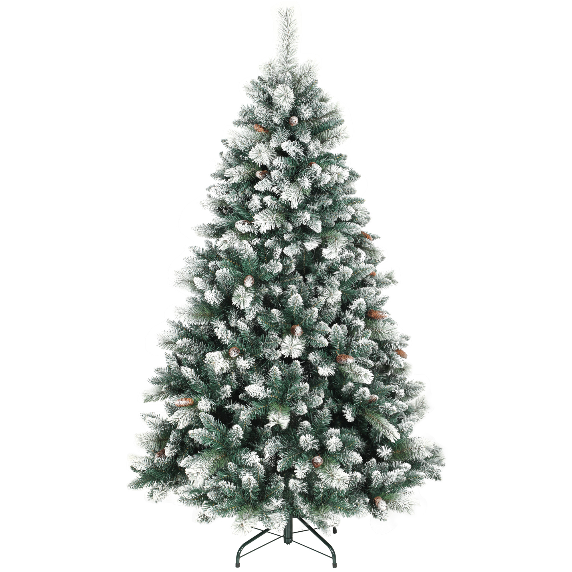 HOMCOM Künstlicher Weihnachtsbaum 180 cm künstlich Tannenbaum mit Schnee, 1000 Spitzen 34 Tannenzapfen Christbaum mit Breite Basis Weihnachtsdeko inkl. Metallständer für drinnen   Aosom