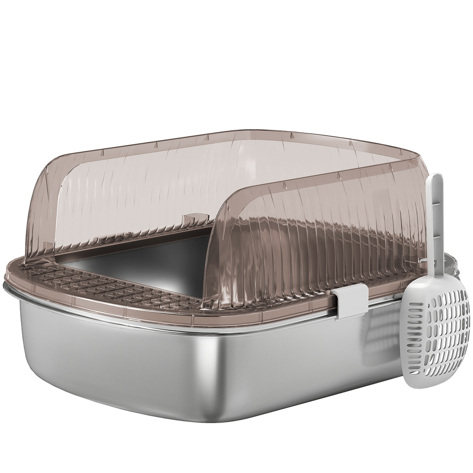 PawHut Katzenklo Edelstahl, offen Katzentoilette mit hohem Rand, Wanne, inklusive Streuschaufel, für große Katzen unter 15 kg, Kohlegrau Aosom