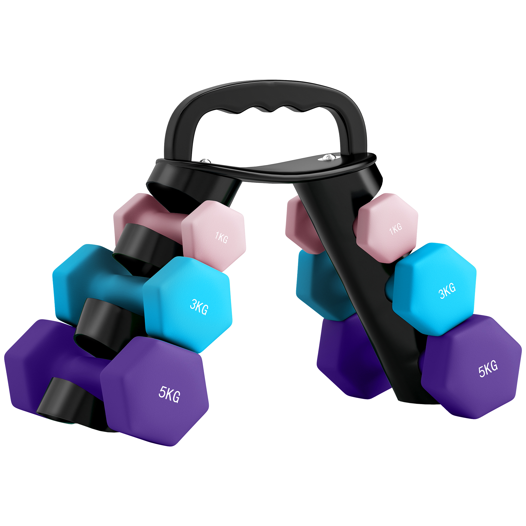 SPORTNOW Hanteln Set 6 Kurzhanteln mit Klappbarem Hantelständer, 2 x 1kg, 2 x 3kg, 2 x 5kg Hexagon-Hanteln, Kugelhantel für Fitness, Gymnastik, Zuhause Aosom