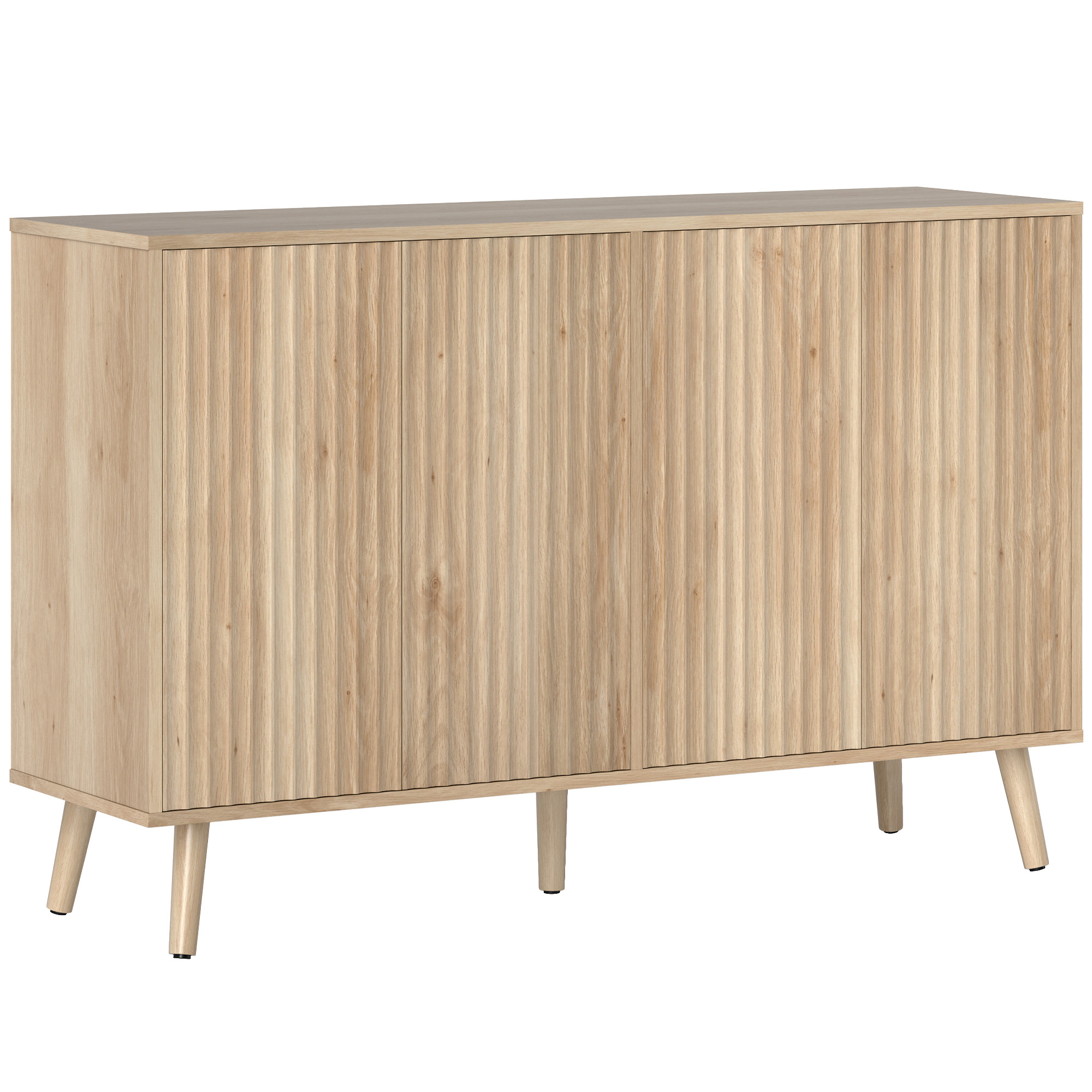 HOMCOM Buffet, Aufbewahrung mit 4 geriffelten Drucköffnungs-Türen und verstellbaren Einlegeböden, skandinavischer Stil, Buffet für Esszimmer & Küche, 120 x 35 x 77,5 cm, Eiche   Aosom