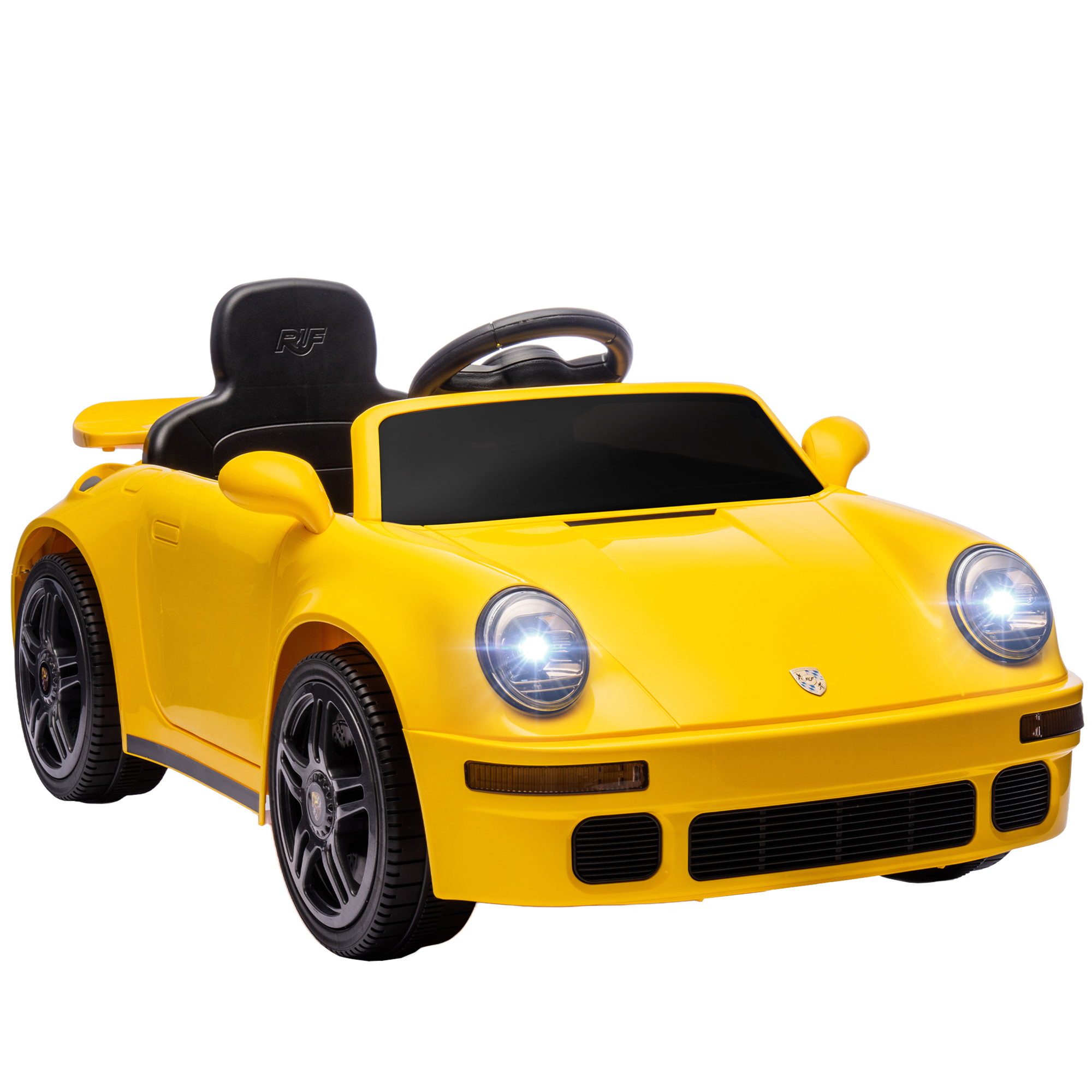 AIYAPLAY Kinder Elektroauto 12V Kinderauto mit 2,4 GHz Fernbedienung, 2 Motor, Kinderfahrzeug mit Softstart, Energieanzeige, MP3-Player, LED-Leuchten, Hupe, für 3-6 Jahre, Gelb Aosom