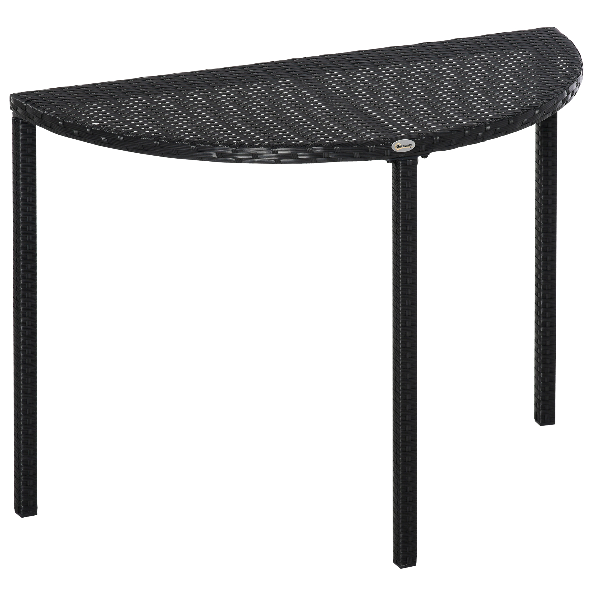 Outsunny Halbrunder Balkontisch Garten Beistelltisch aus Polyrattan und Metall Schwarz 100x50x74cm ideal für Terrasse und Balkon   Aosom.de