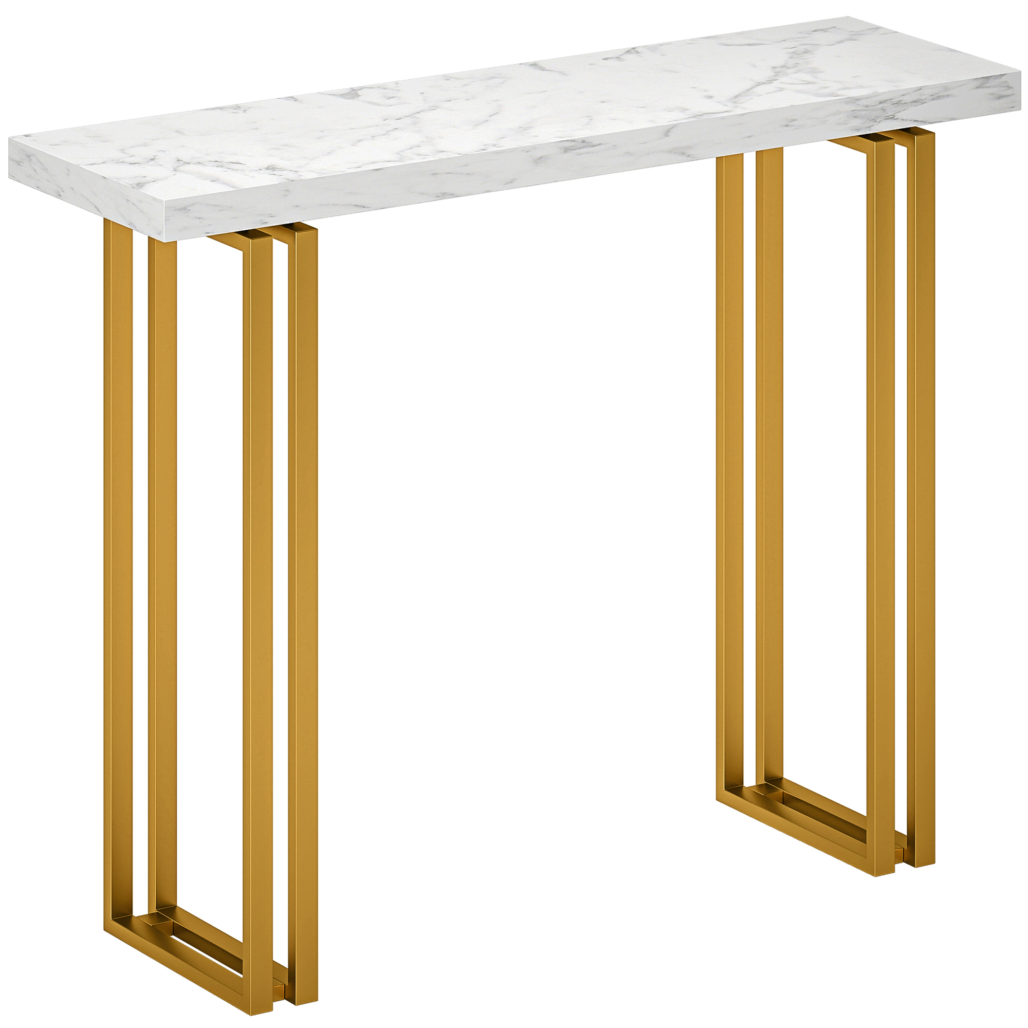 HOMCOM Konsolentisch, Eingangstisch, Konsole mit Marmoroptik-Tischplatte, Stahlgestell, modernes schlankes Design, Beistelltisch für Wohnzimmer, 100 x 30 x 78,5 cm, weiß und gold Aosom